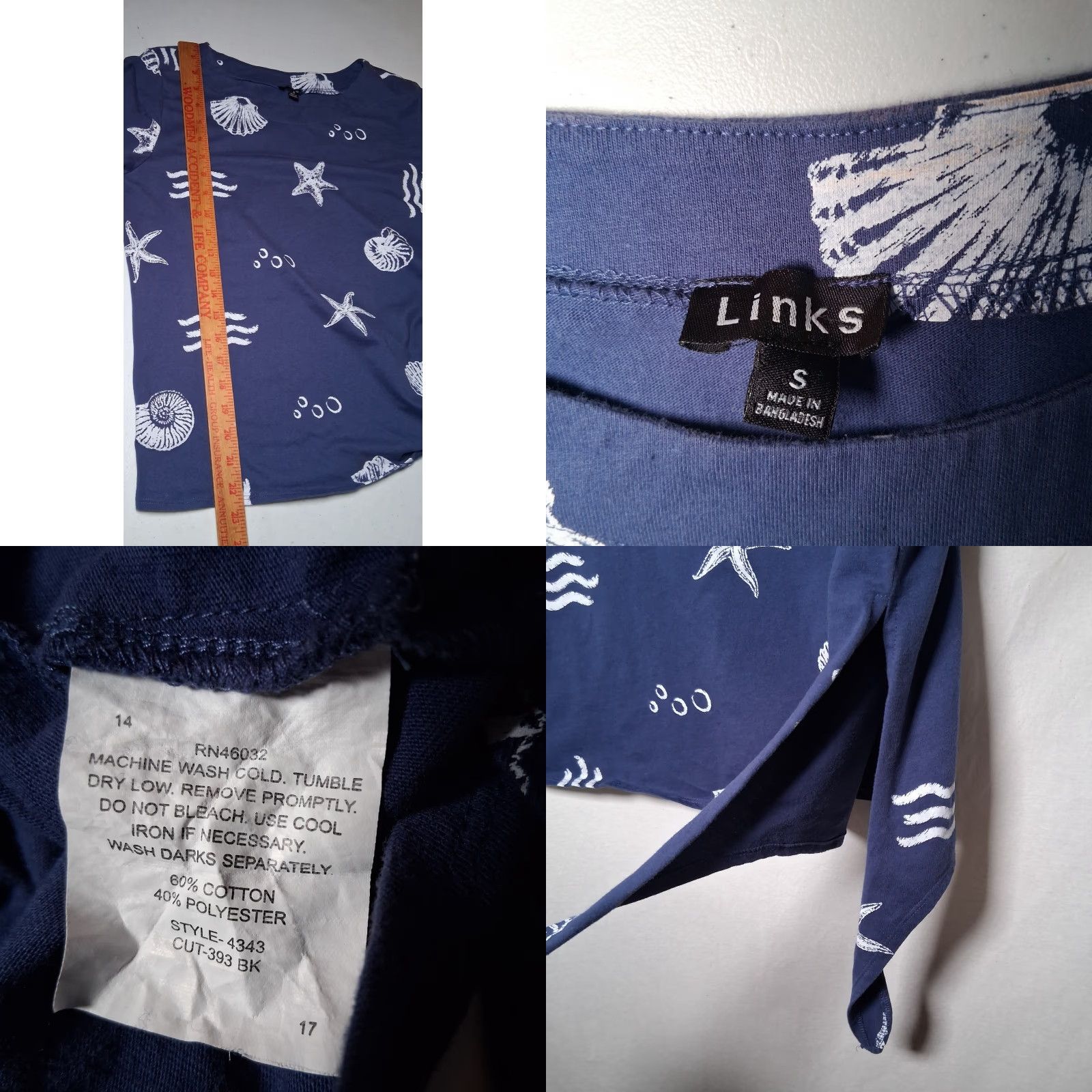 Vintage Links Shirt Women Small Blue Tie Waist Starfish Seashell Beach Beachy Coastal Size S / US 4 / IT 40 - 8 Thumbnail