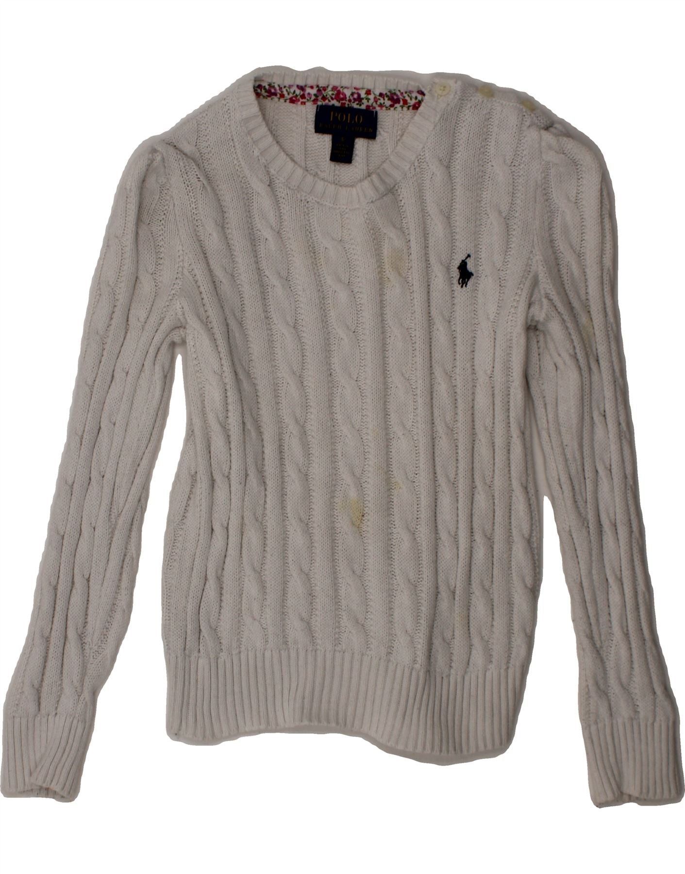 Polo Ralph Lauren Girls Crew Neck Jumper Sweater 5-6 Years White Cotton Size XXL / US 16-18 / IT 52-54 - 1 Thumbnail