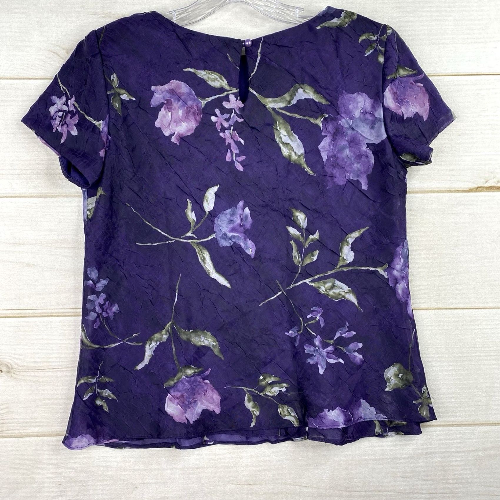 Vintage VINTAGE Jessica Howard Blouse Shirt Purple Floral Print Lined Short Sleeve Round Neck 90s Flower Womens Size L / US 10 / IT 46 - 5 Thumbnail