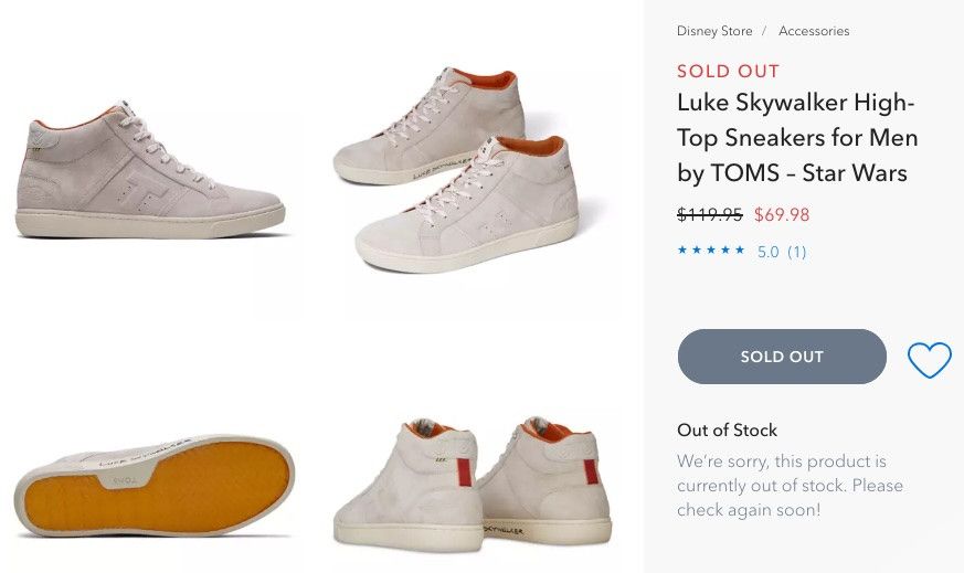 Toms Toms x Luke Skywalker high top sneakers Size US 12 / EU 45 - 1 Thumbnail