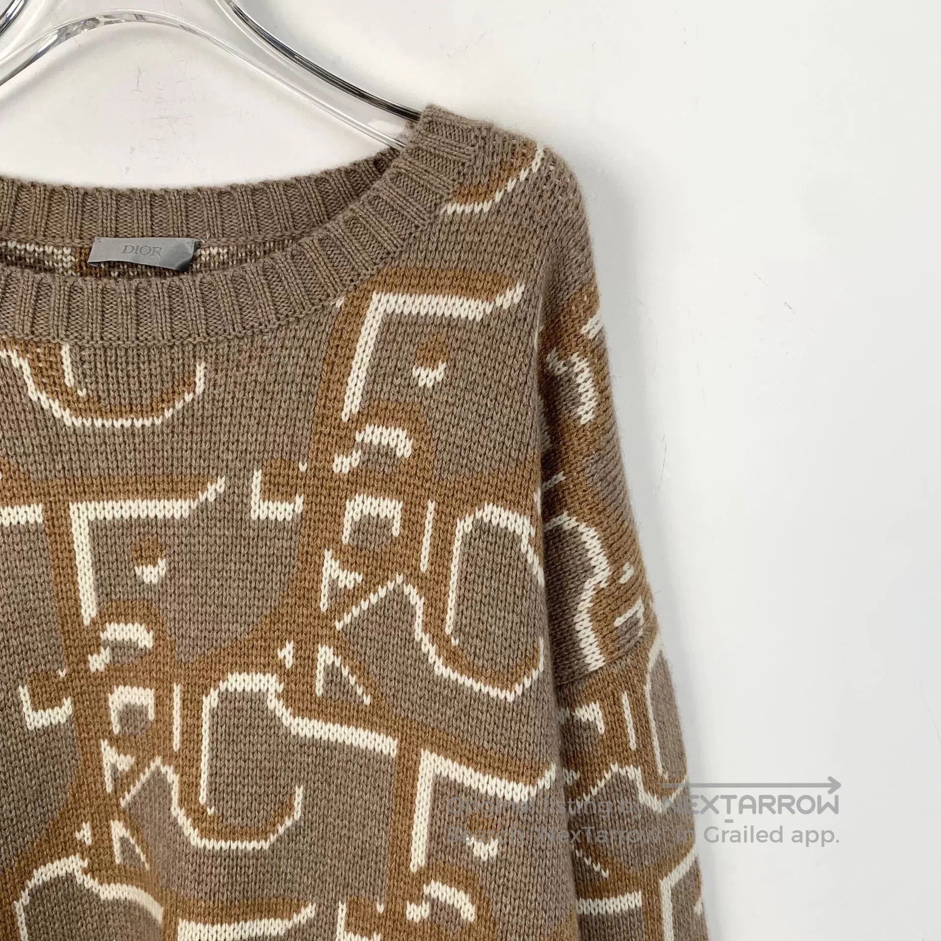 Dior brown logo printed cashmere knit sweater. Size US XL / EU 56 / 4 - 3 Thumbnail
