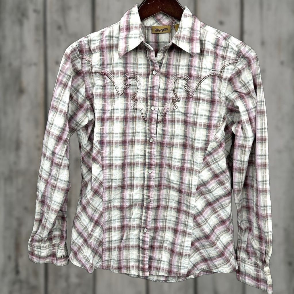 Wrangler Wrangler Shirt Women's Small Pink Plaid Western Pearl Snap Embroidered Slim Button-Up Western 50s/60s Style Mens? Size S / US 4 / IT 40 - 1 Thumbnail