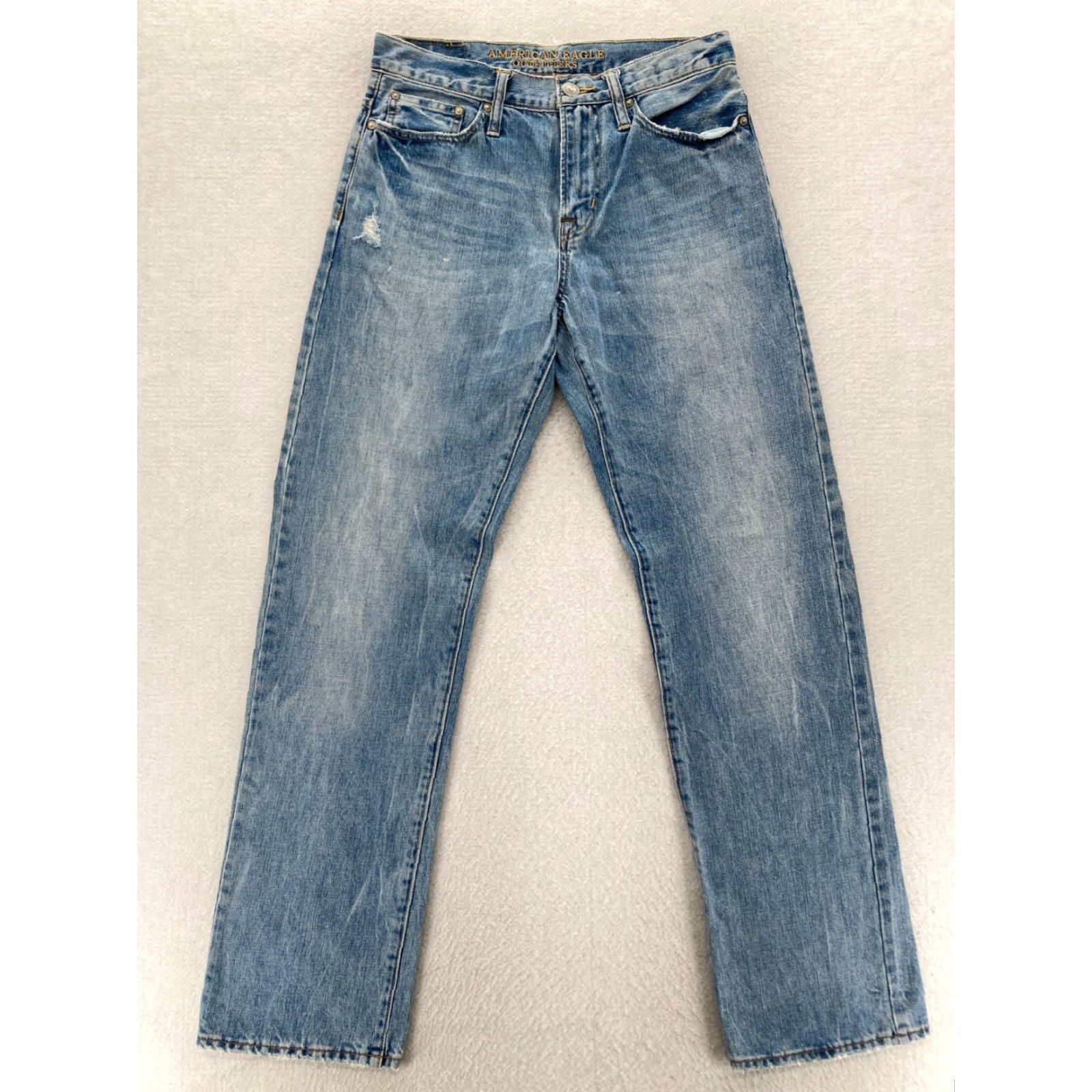 American Eagle Outfitters American Eagle Outfitters Jeans Mens 30x34 Relaxed Straight Denim Pant Blue 5-Pocket Distressed Medium Wash Size US 30 / EU 46 - 2 Thumbnail