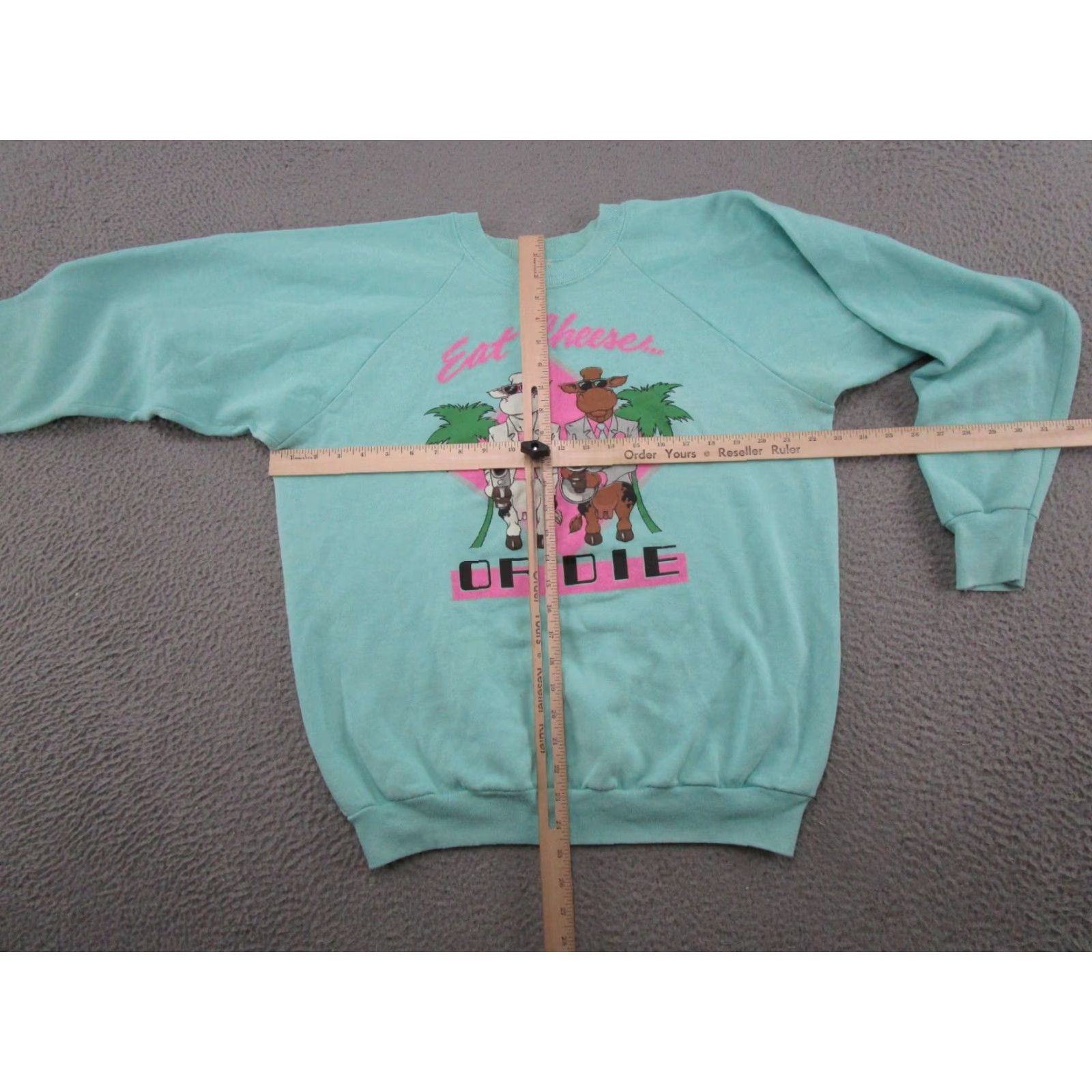 Fruit Of The Loom VINTAGE Eat Cheese or Die Miami Vice Raglan Sleeve Sweatshirt SZ XL Read Size US XL / EU 56 / 4 - 6 Thumbnail