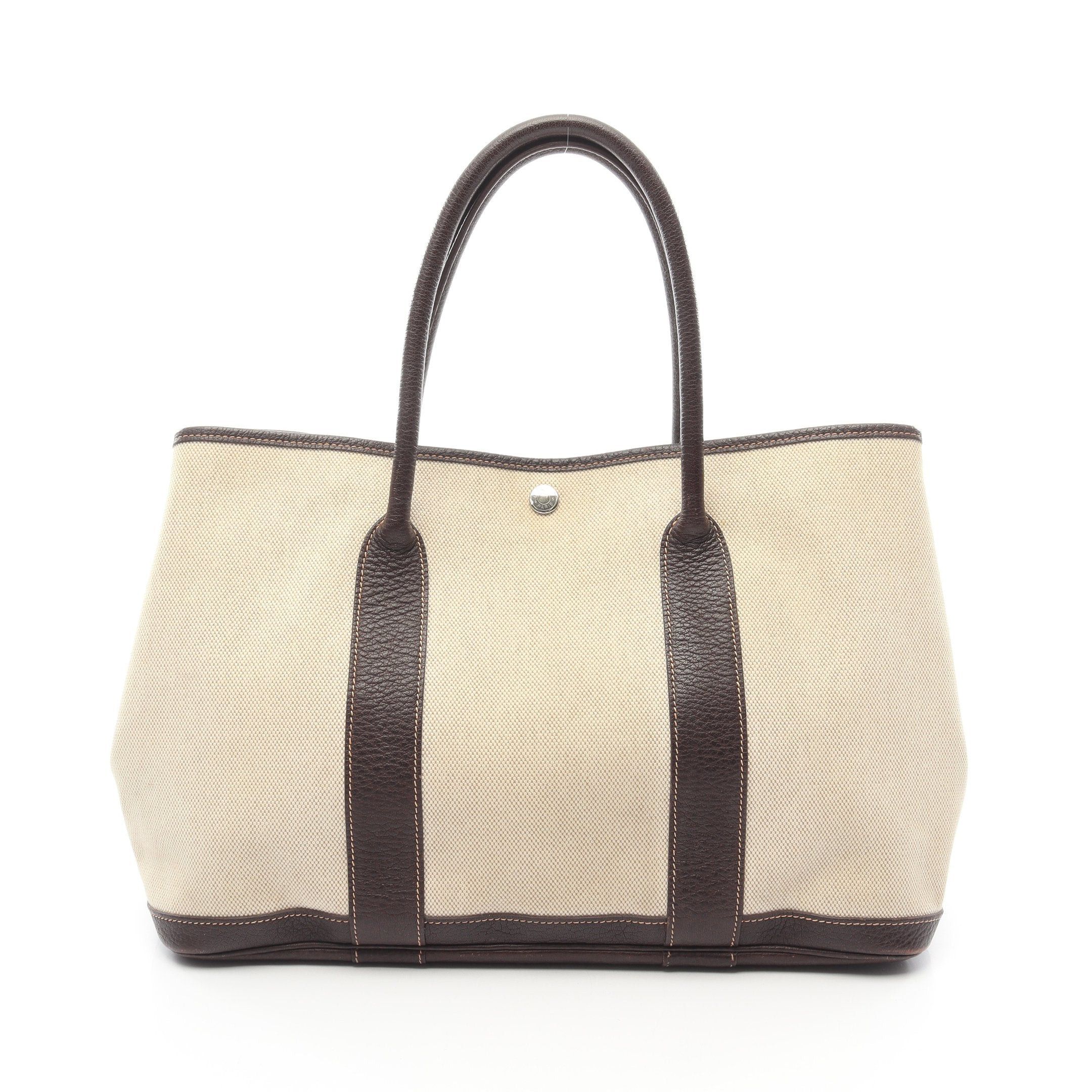 Hermes Hermes Garden Party Pm Handbag Tote Bag Toile Ash Leather Light Beige Dark Brown Silver Hardware □I Stamp (Manufactured Around 2005) Size ONE SIZE - 1 Thumbnail