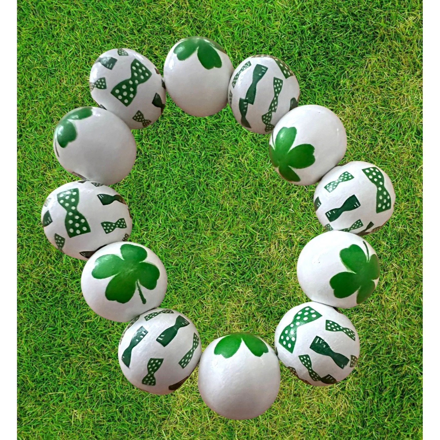 Handmade Luck of the Irish Clover Wood Beaded Stretch Bracelet St Pat Size ONE SIZE - 10 Thumbnail
