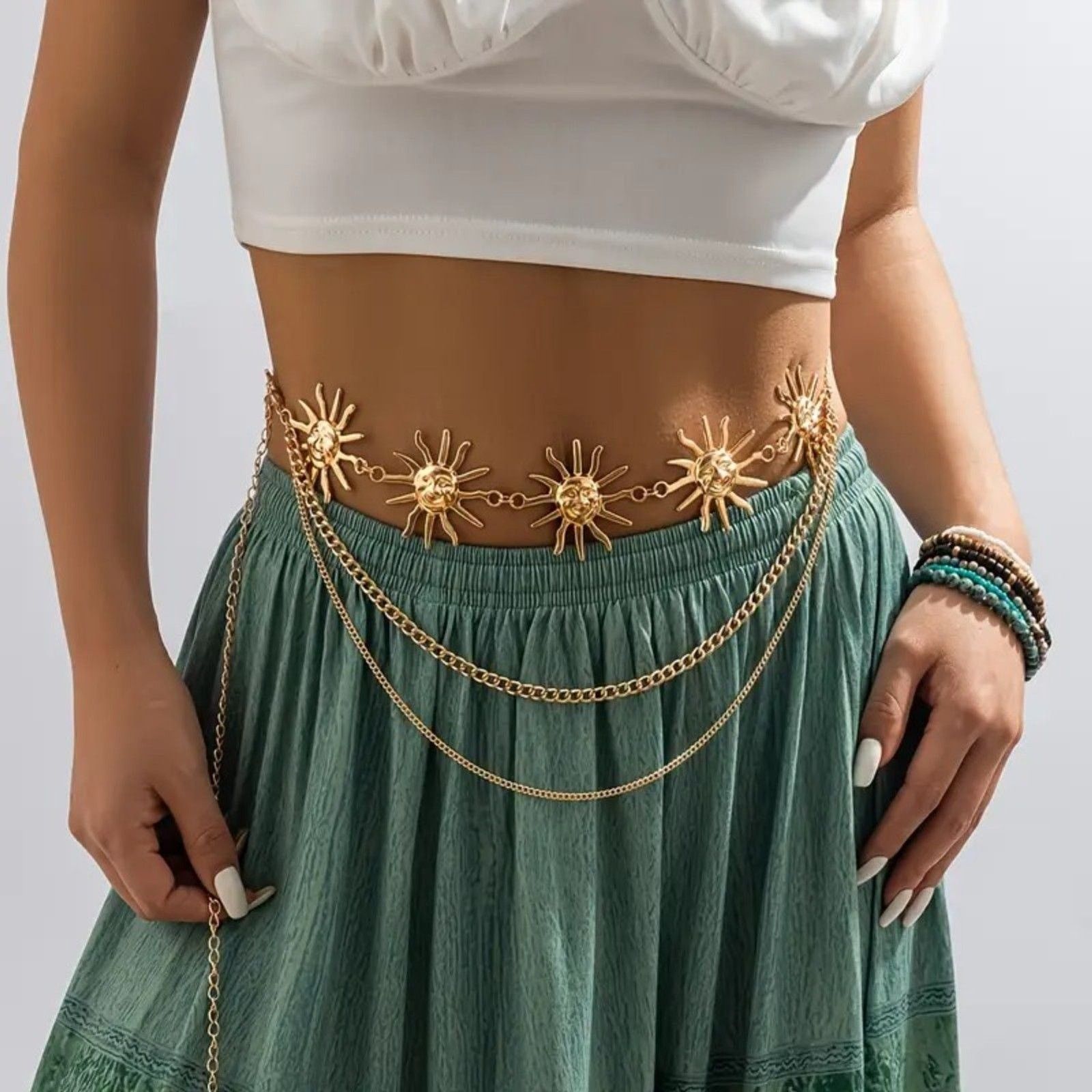 Other Boho Gold Sun Charm Chain Waist Belt – Adjustable Size ONE SIZE - 4 Thumbnail