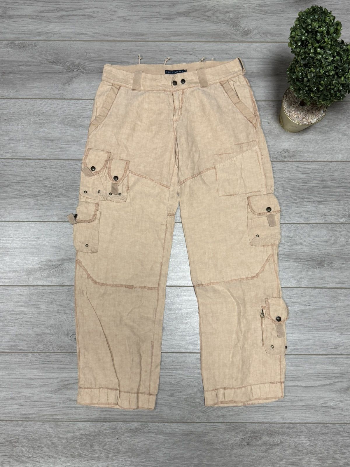 Polo Ralph Lauren POLO linen silk cargo miltipocket military style pants Size US 34 / EU 50 - 4 Thumbnail