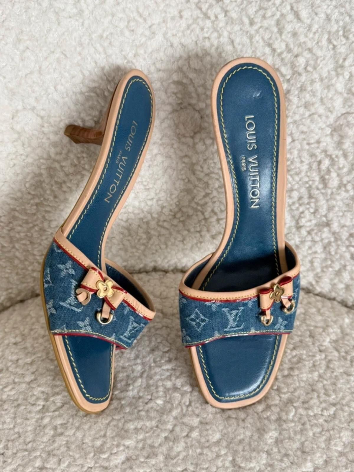 Louis Vuitton Louis Vuitton Denim Monogram Kitten Heel Mules Size US 8 / IT 38 - 1 Thumbnail