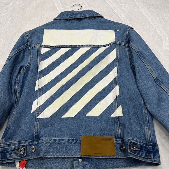 image of Off White Off-White Diagonal Tab Slim Denim Jacket Blue Men’S Small, Men's