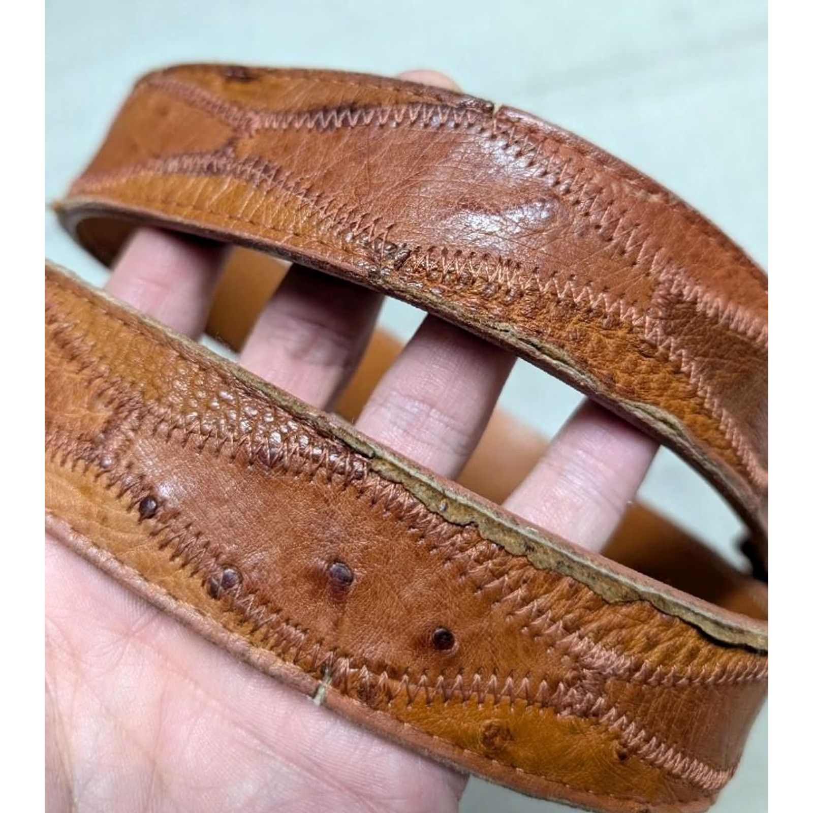 Vintage VINTAGE Nocona belt Western Belt Ostrich Genuine 1-3/8" Ostrich Skin 43/44 Brown Mens Size 44 - 4 Thumbnail