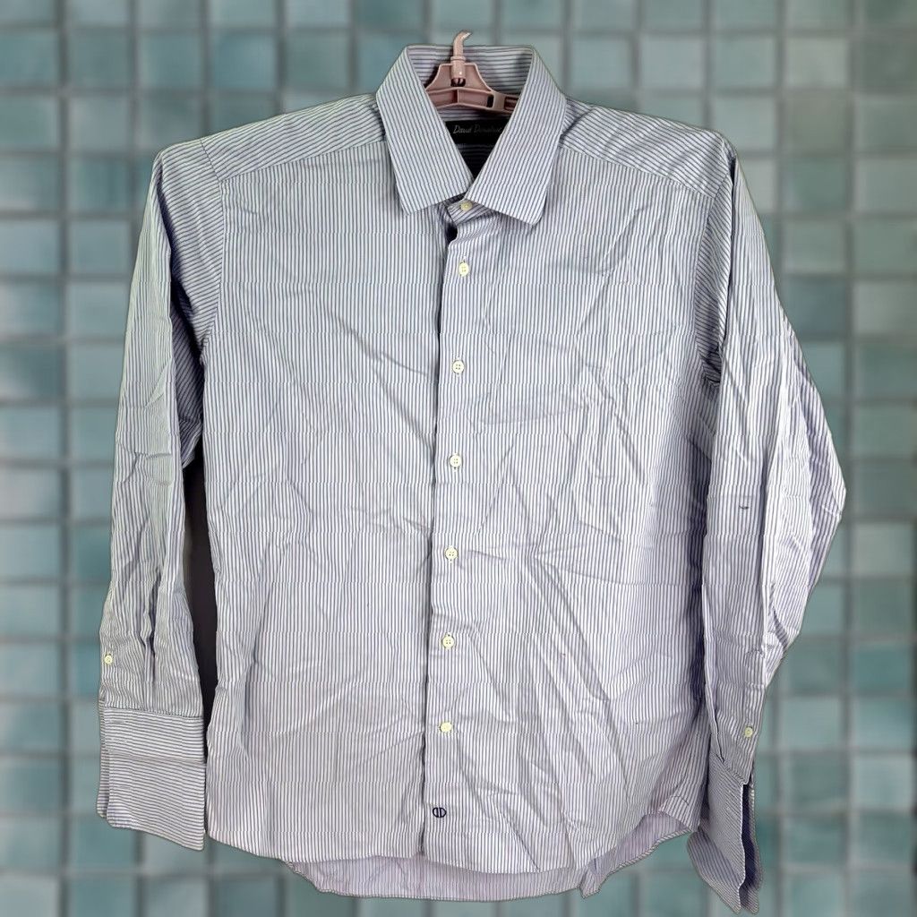 David Donahue David Donahue Button-Up Shirt Mens Size 16 Blue Striped Long Sleeve Collared Cotton Classic Fit Regular Men’s Shirt Size US L / EU 52-54 / 3 - 1 Thumbnail