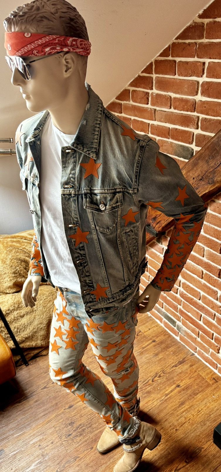 Amiri Amiri Orange Stars denim jacket Size US L / EU 52-54 / 3 - 7 Thumbnail