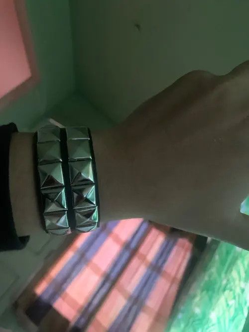 Other Spike Bracelet Black Wide Leather Punk Bracelet Size ONE SIZE - 2 Thumbnail