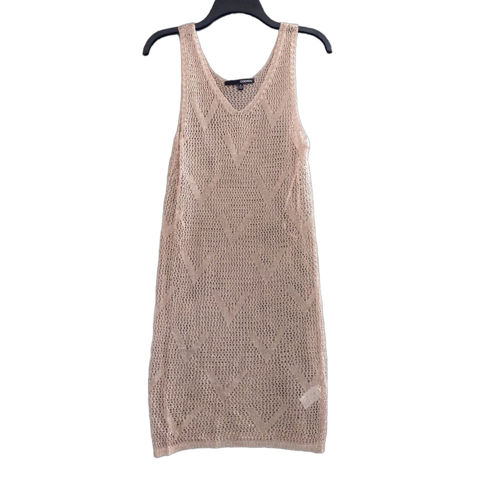 Vintage Codigo Crochet Short Knit Dress Rose Gold M Women Sleeveless V-Neck Crocheted Lightweight Bodycon Casual Summer Spring Fall Size 32" / US 10 / IT 46 - 1 Thumbnail