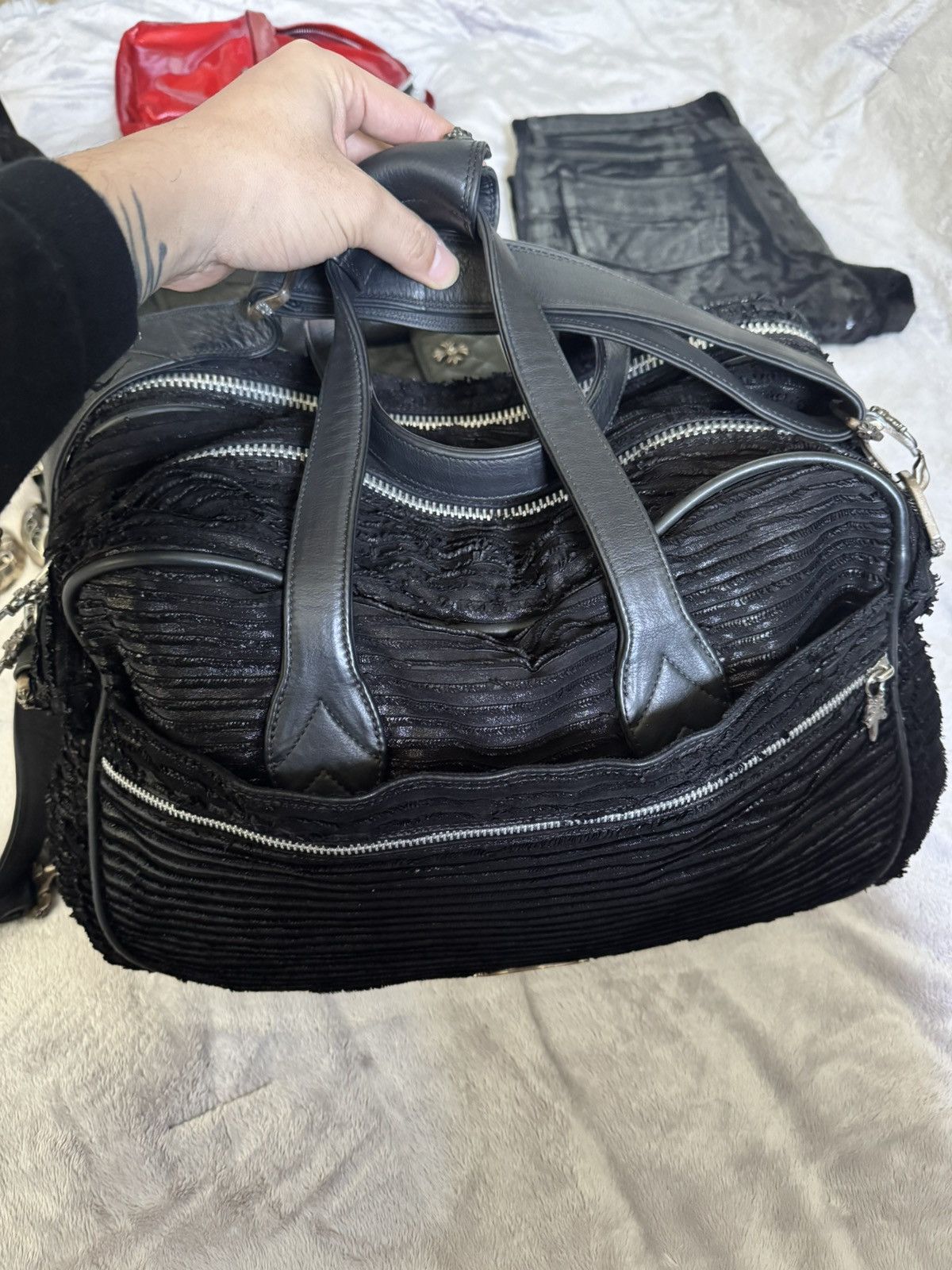 Chrome Hearts Chrome Hearts Waxed Destroyed Leather Cross Patch Bag Size ONE SIZE - 13 Thumbnail