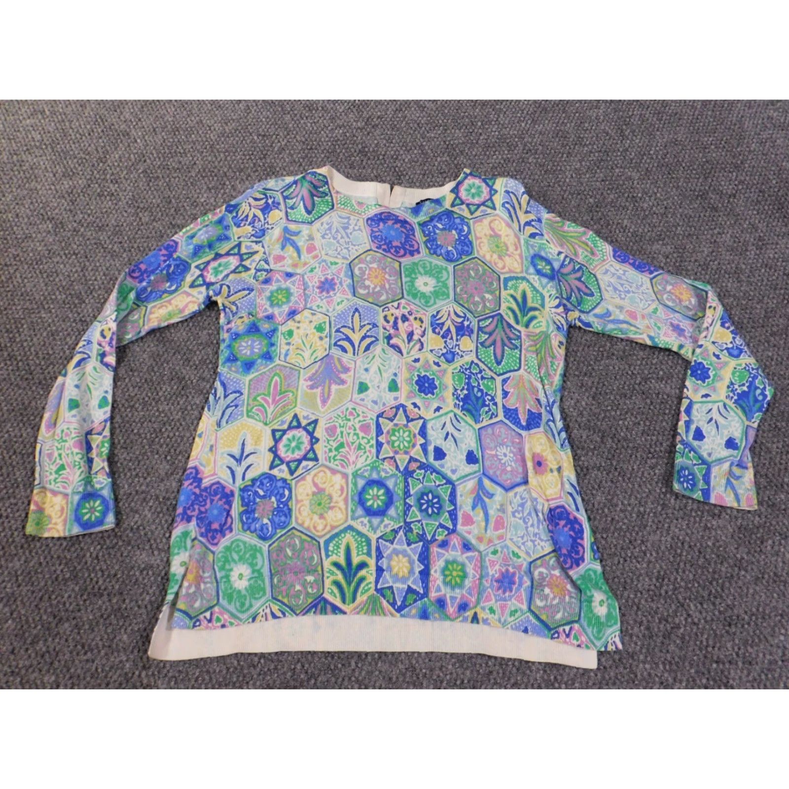 Talbots Talbots Cardigan Sweater Womens Medium Blue Floral Zip Knit Rayon Nylon Stretch Regular Modern Size M / US 6-8 / IT 42-44 - 4 Thumbnail