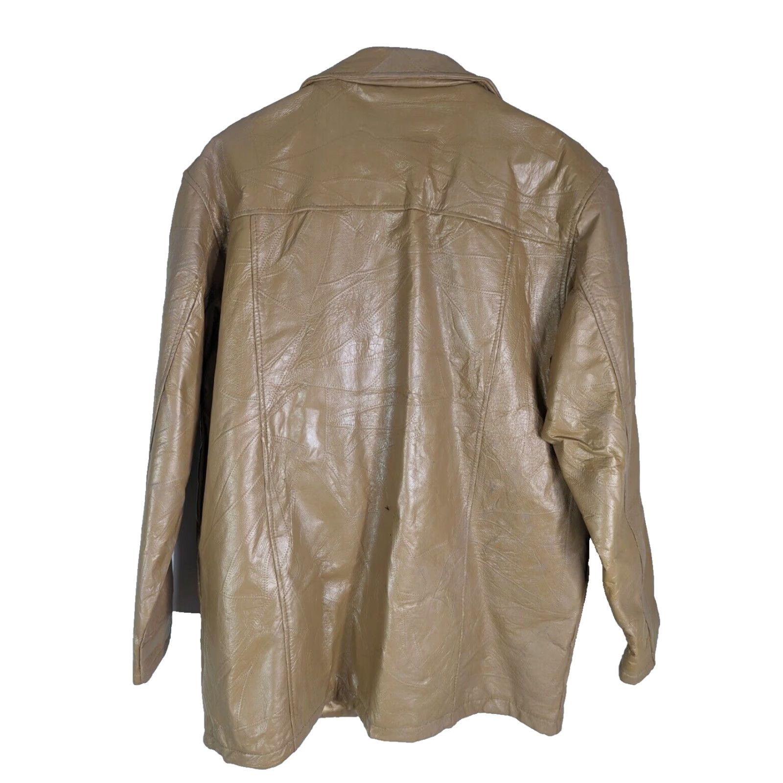 Haband VINTAGE Haband Leather Jacket Beige Patchwork Coat Tan Geometric 90s Bomber Jacket Men's XL Size US XL / EU 56 / 4 - 2 Thumbnail
