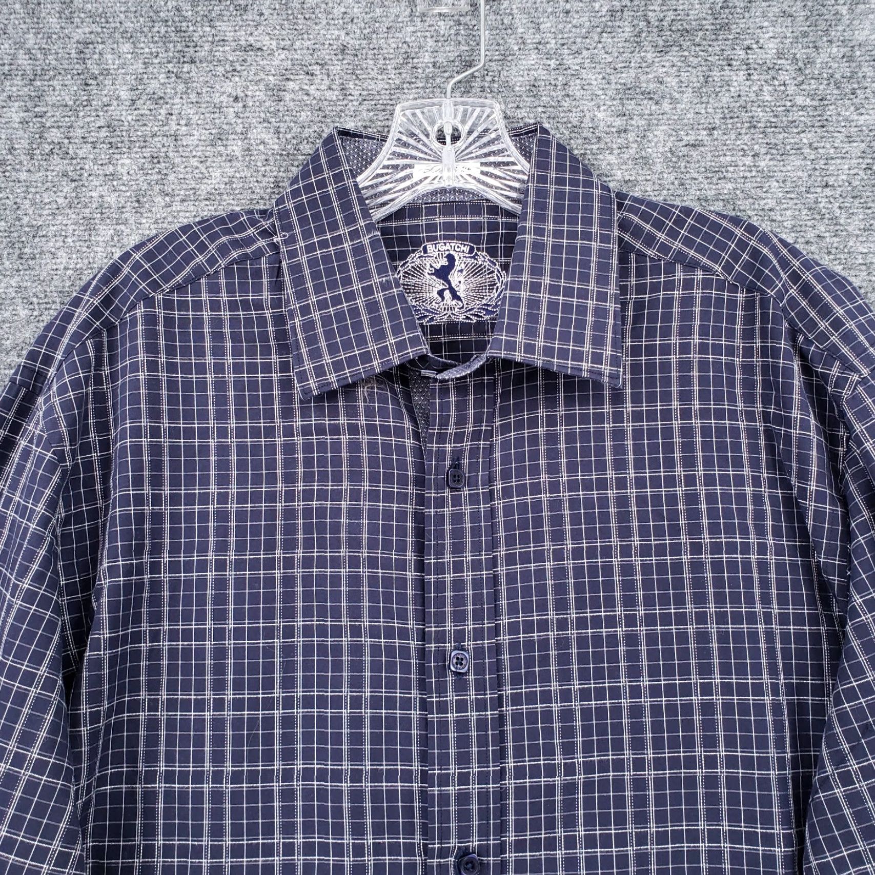 BUGATCHI BUGATCHI Shirt Mens XL Blue Plaid Button-Up Long Sleeve Shaped Fit Size US XL / EU 56 / 4 - 3 Thumbnail