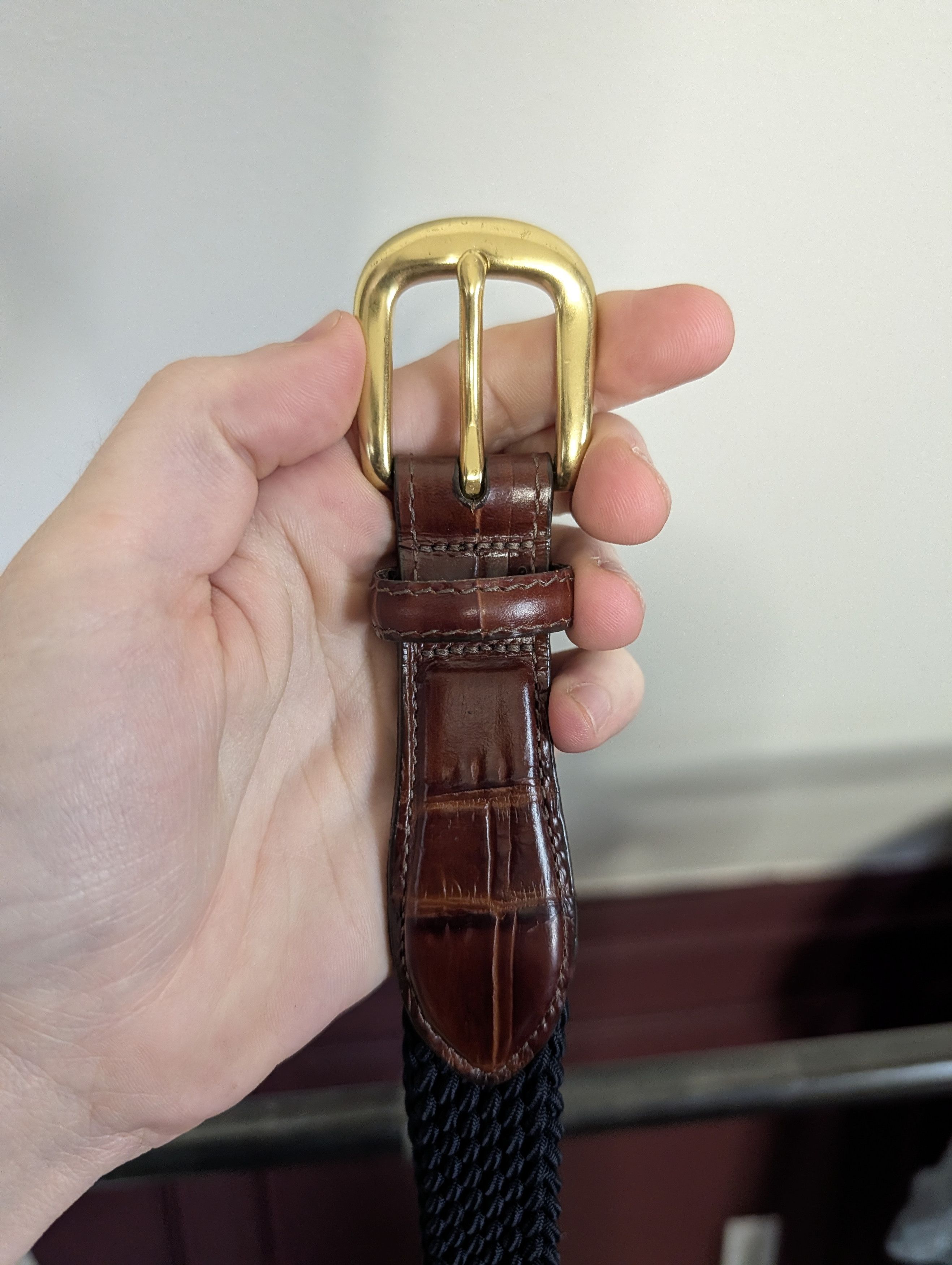 Brighton Brown Alligator Exotic Brass Buckle Woven Belt 40 Size 40 - 8 Thumbnail