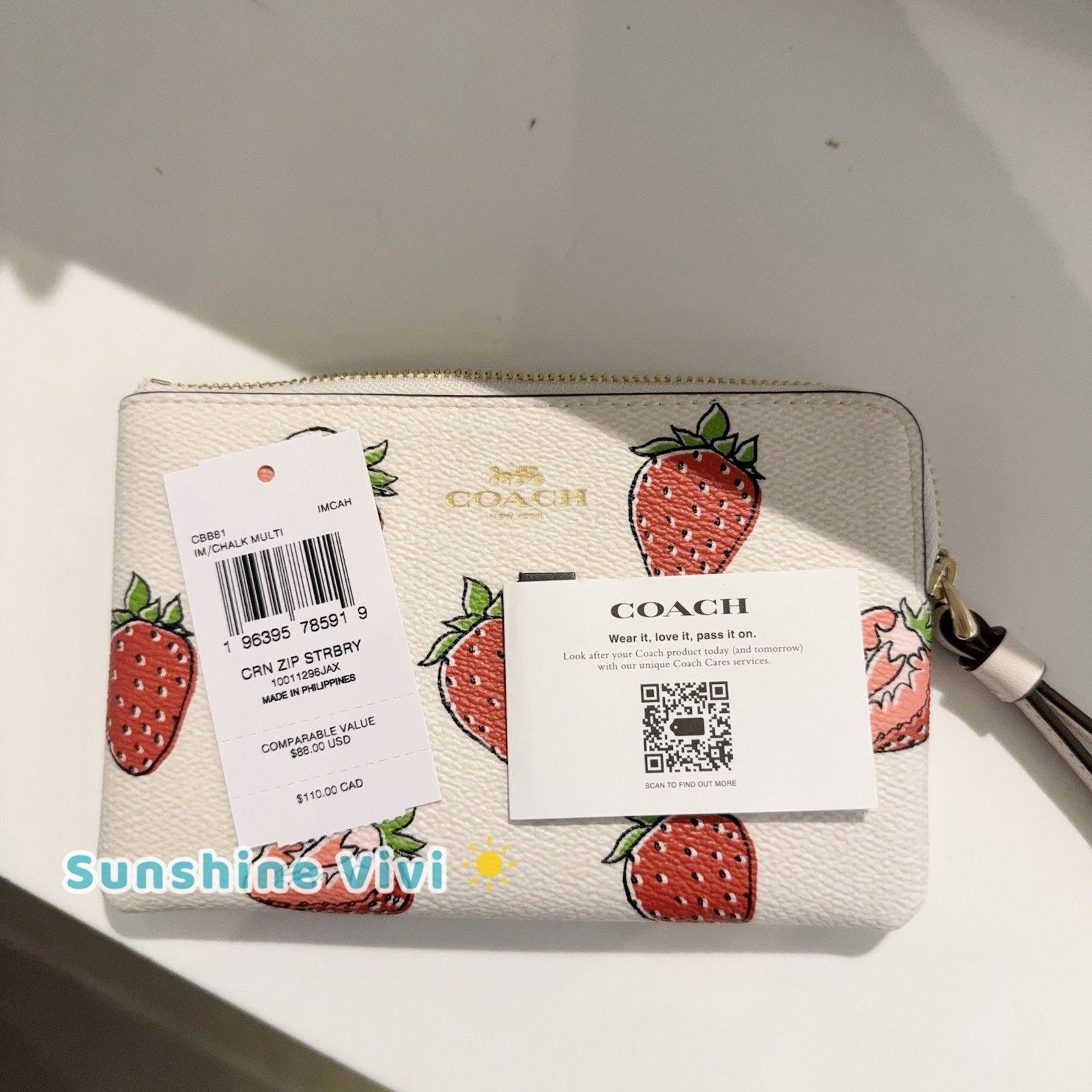Coach NWT Coach CBB81 Corner Zip Wristlet Strawberry Gold/Chalk Size ONE SIZE - 4 Thumbnail