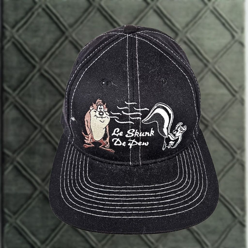 Vintage Looney Tunes Hat Cap Baseball Snap Back One Size Black Mens Taz Pepe Le Pew Cap Hat Size ONE SIZE - 1 Thumbnail
