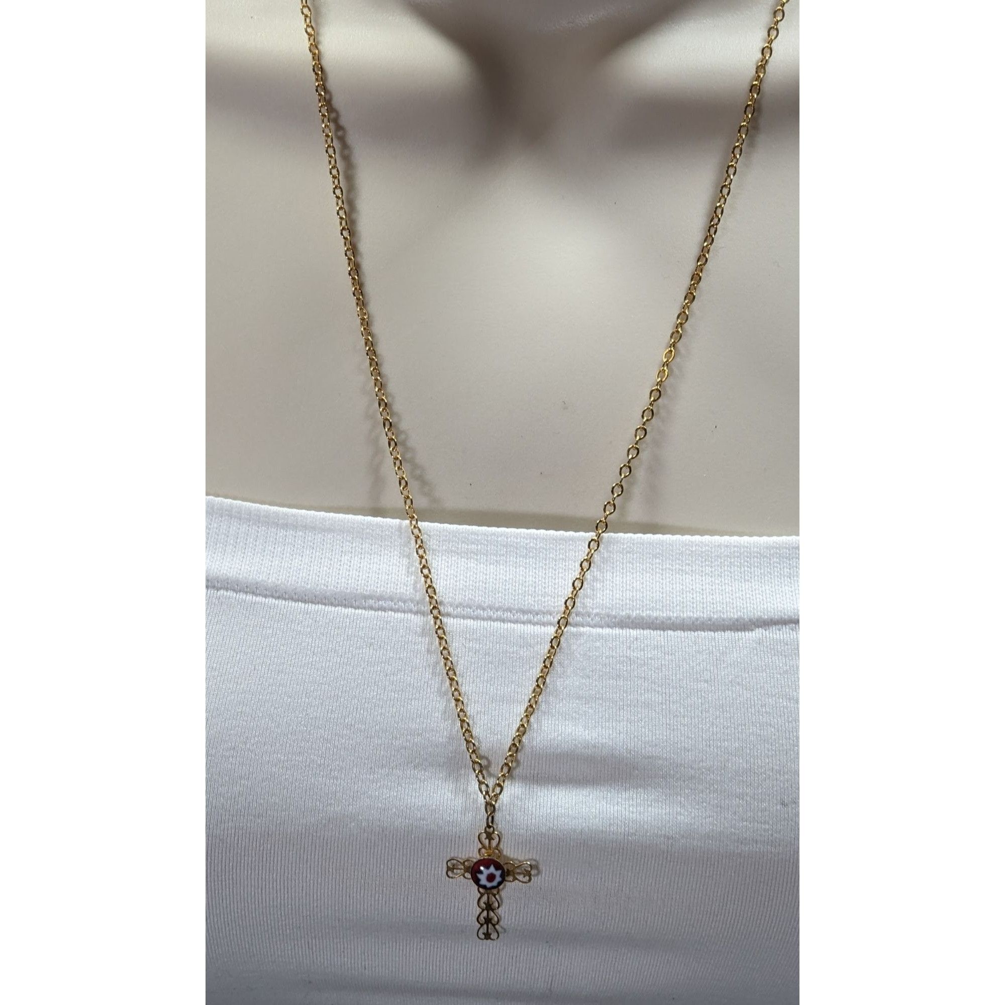 Other Vintage Religious Dainty Cross Necklace Gold Tone With Itali Size ONE SIZE - 6 Thumbnail