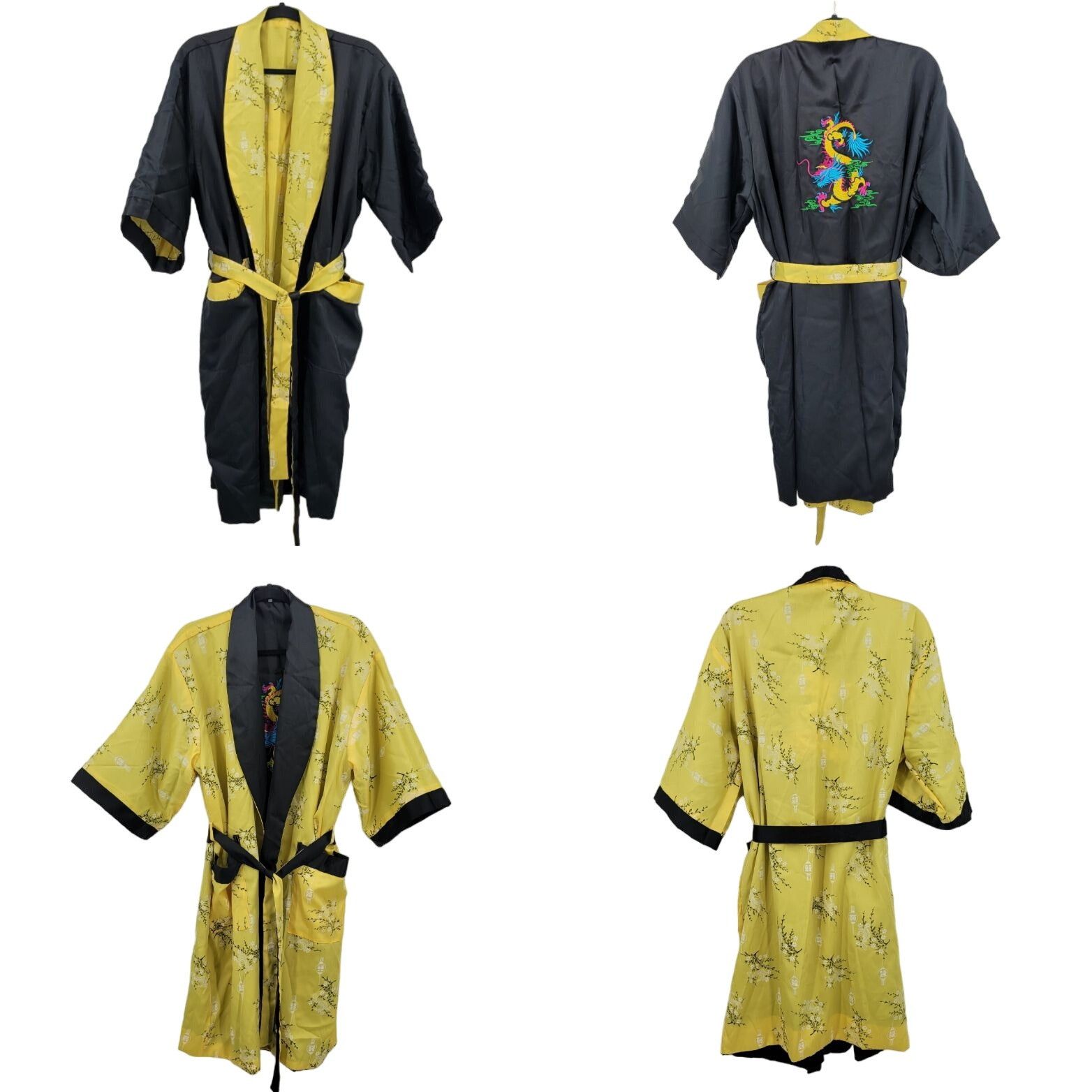 Japanese Brand Reversible Kimono Robe L Black Embroidered Dragon Yellow Flo Size US L / EU 52-54 / 3 - 1 Thumbnail