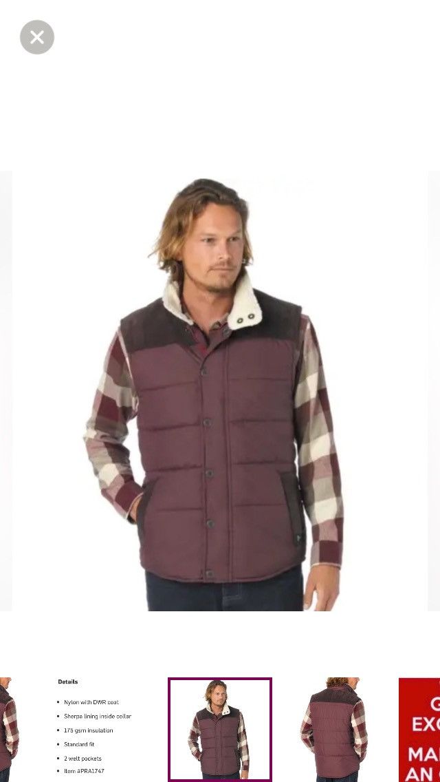 Prana Prana Waylen Mahogany puffer Vest Sherpa Collar & Corduroy Size US XXL / EU 58 / 5 - 7 Thumbnail