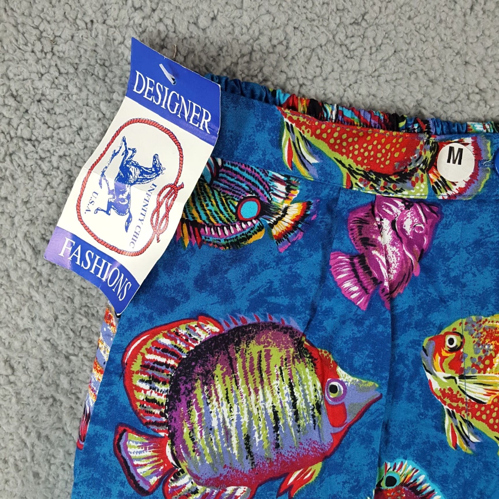 Vintage VINTAGE 80s Tropical Fish Shorts Unisex Adults Medium Blue Summer Lounge Relaxed Pleated Preppy 90s Size 32" / US 10 / IT 46 - 3 Thumbnail