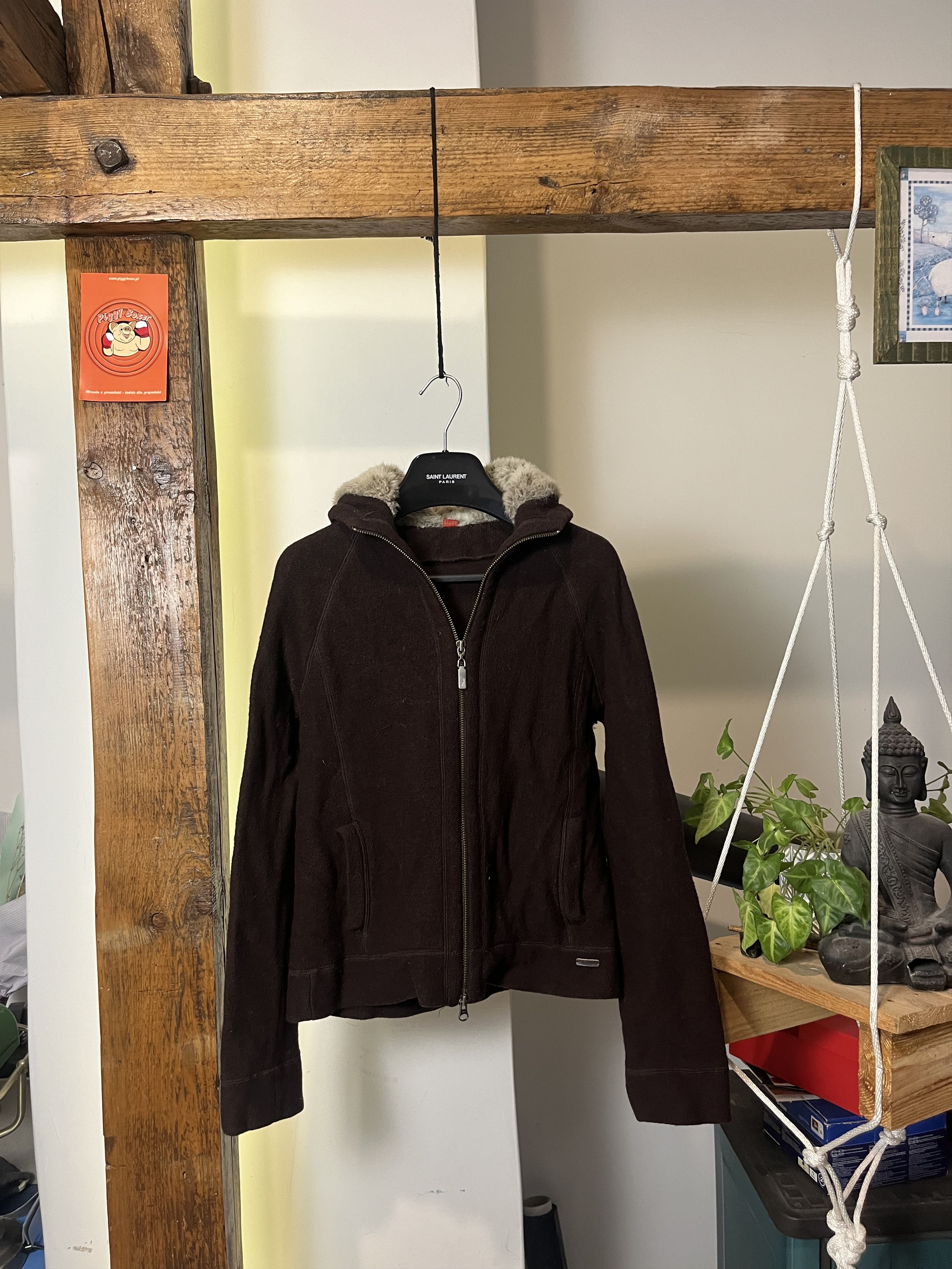image of Archival Clothing x If Six Was Nine Style Wool & Fur Hoodie Brown, Women's (Size Small)