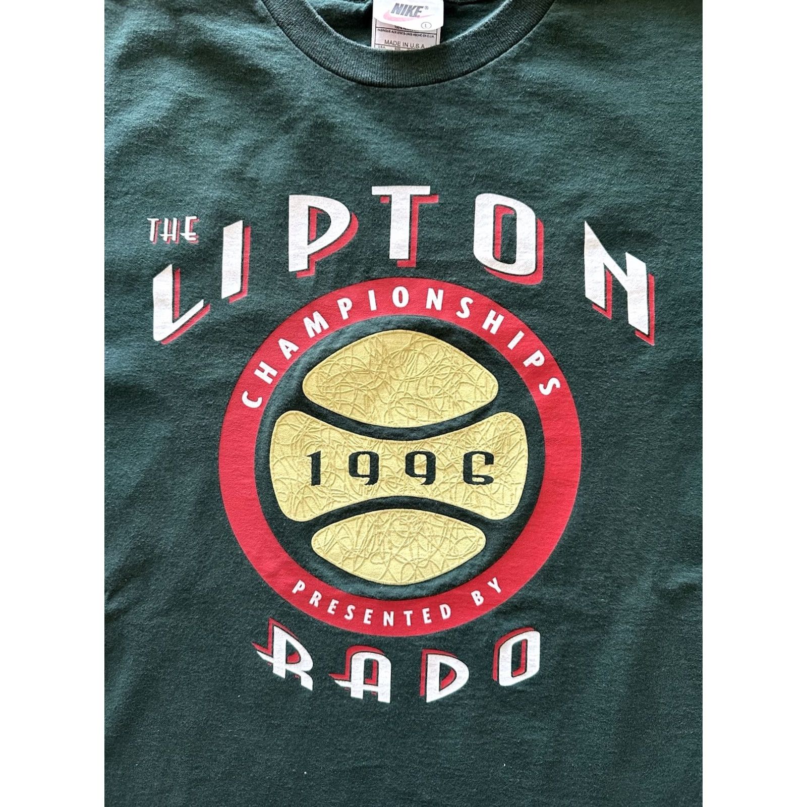 Nike VINTAGE Nike Lipton Championships RADO Swoosh Tee MEN L Green 90s Graphic Cotton T-Shirt Mens Size US L / EU 52-54 / 3 - 3 Thumbnail