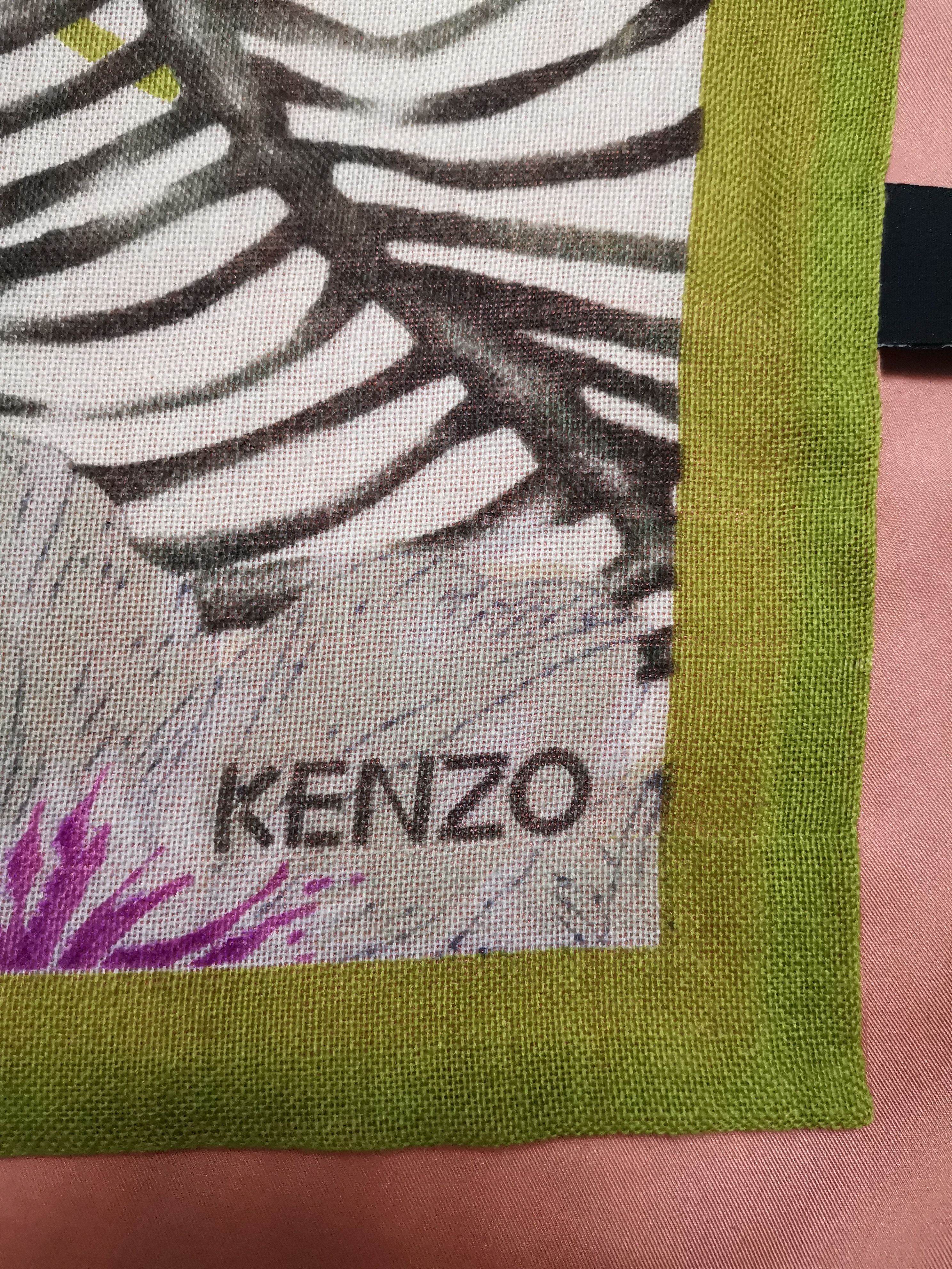 Kenzo Botanical Printed Wool Front Plain Pink Silk Back Scarf Size ONE SIZE - 3 Thumbnail