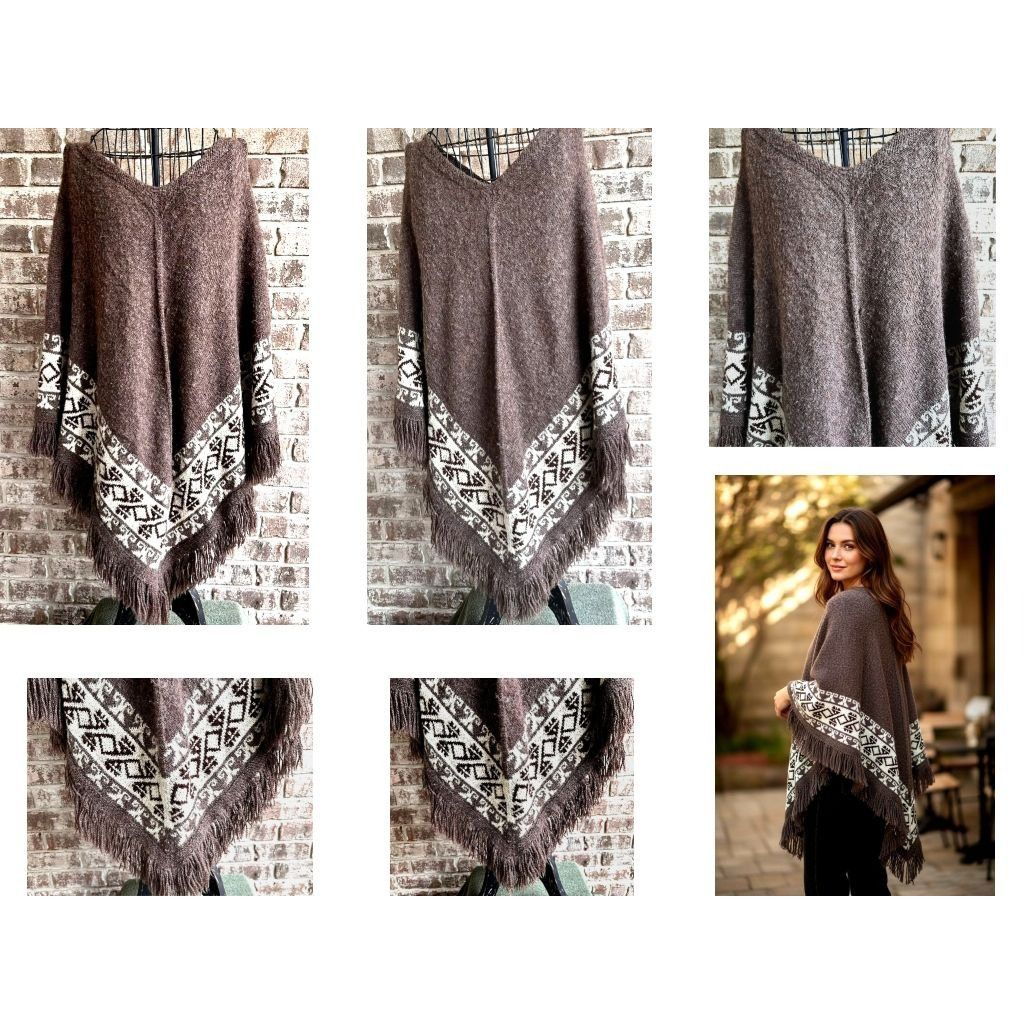 Vintage Vintage Fotrama Poncho Shawl Cape One Size Alpaca Wool Fring Size ONE SIZE - 3 Thumbnail