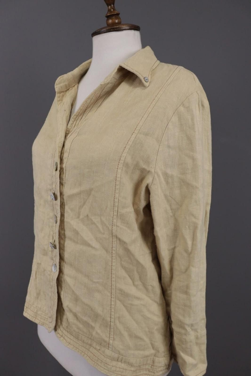 Designer Elisa Cavaletti Beige Linen Lagenlook Shirt Blouse Tunic Size M / US 6-8 / IT 42-44 - 7 Thumbnail