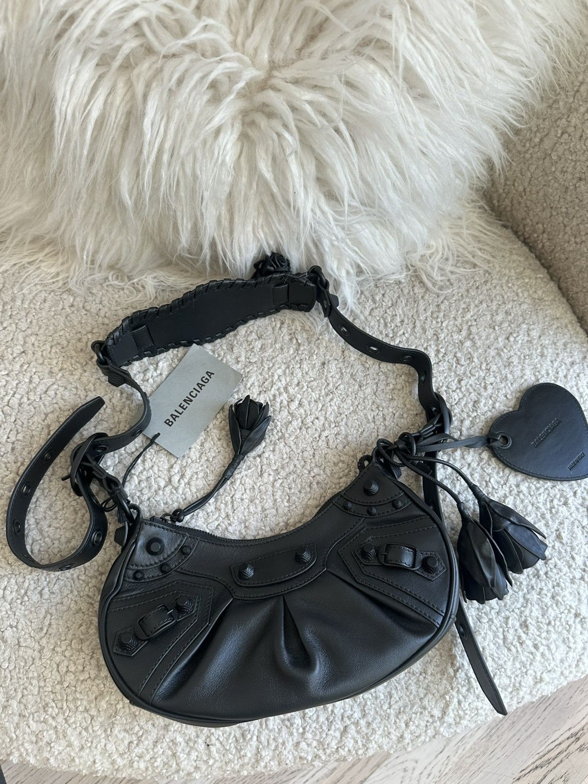 Balenciaga Le Cagole matte black with roses limited edition.