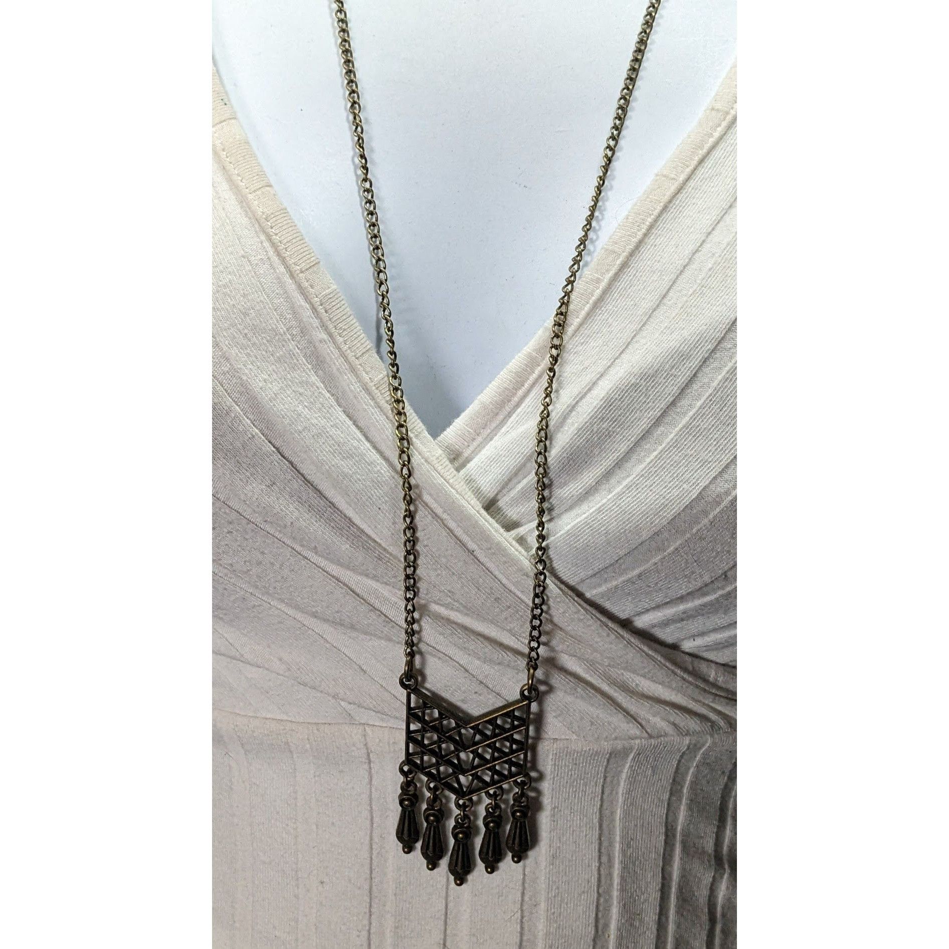 Other Bohemian Geometric Antiqued Gold Tone Fringe Pendant Necklac Size ONE SIZE - 2 Thumbnail