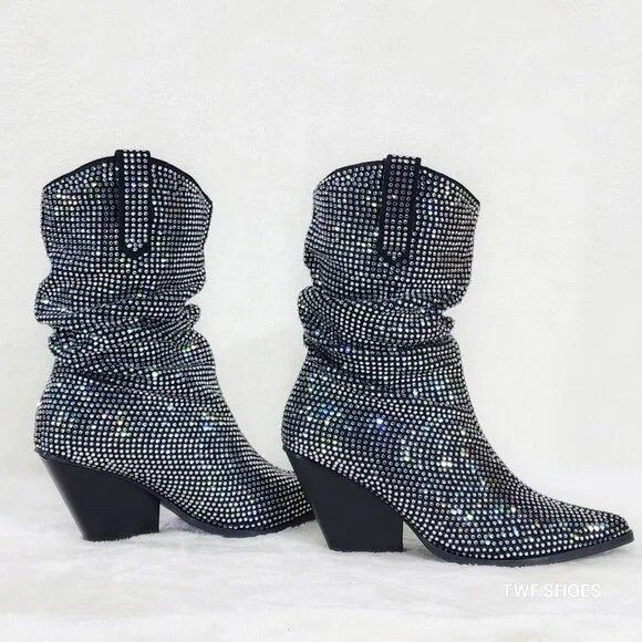Other Carry Iridescent Rhinestone Western Cowgirl Ankle Boots NEW Size US 9 / IT 39 - 5 Thumbnail