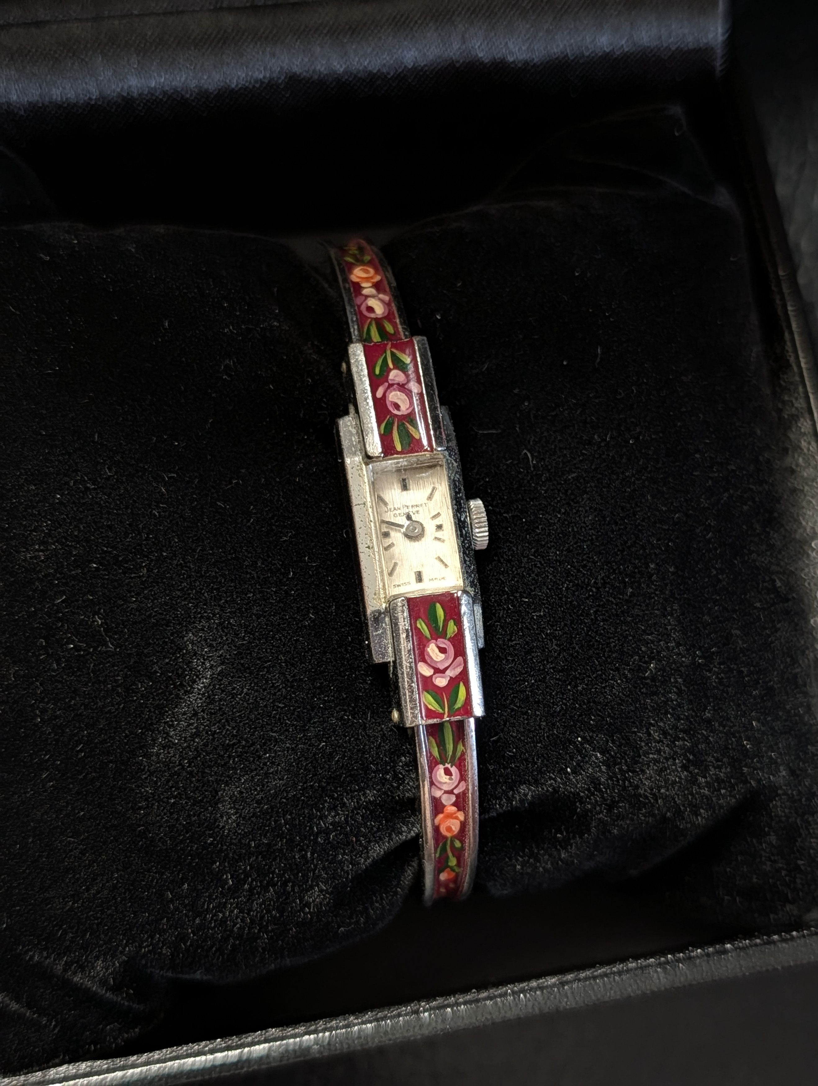Vintage JEAN PERRET Enamel bangle bracelet floral wrist watch Size ONE SIZE - 1 Thumbnail