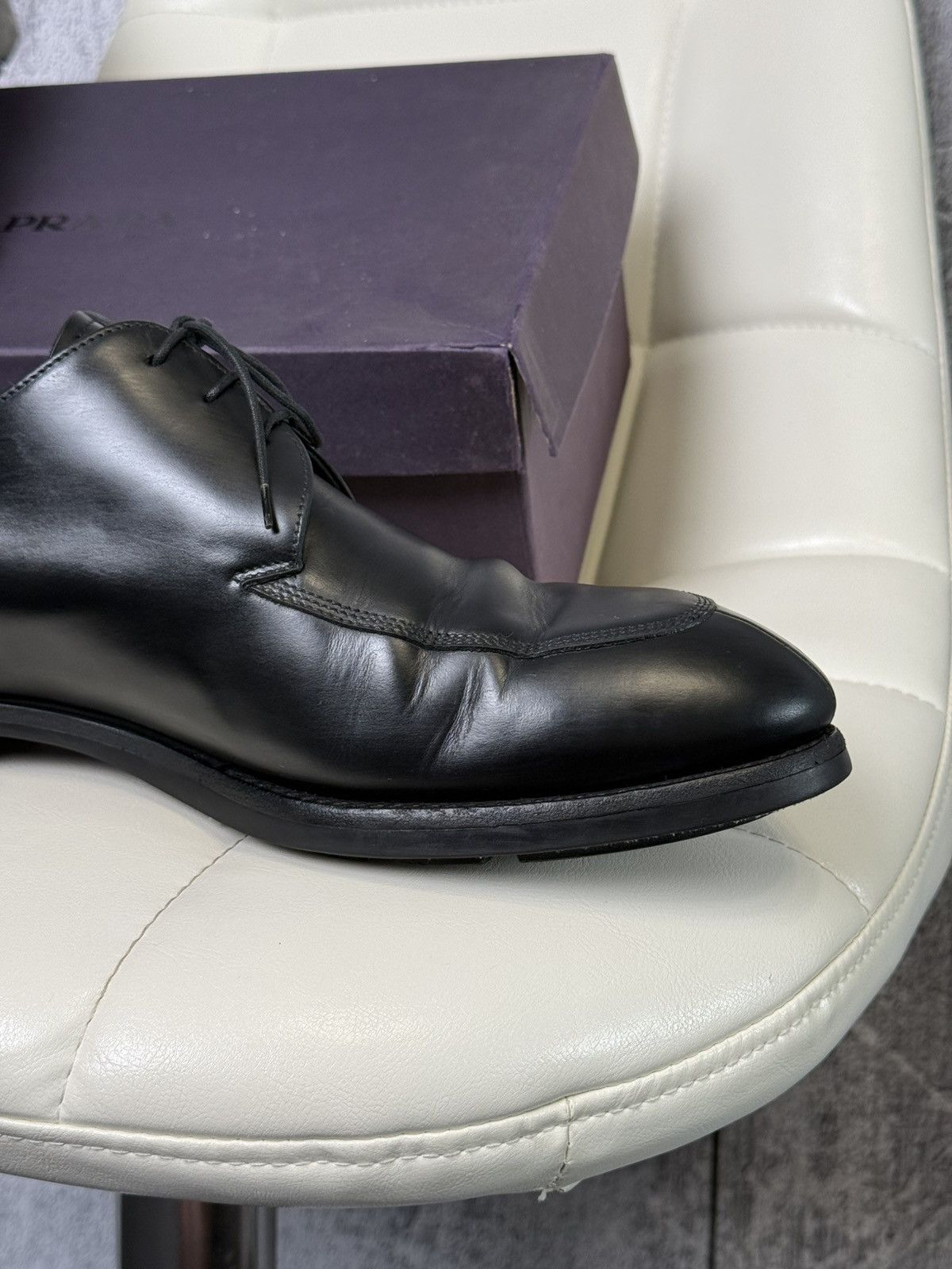 Prada Prada Black Leather Apron Toe Derby Men’s Dress Shoes Italy Size US 11 / EU 44 - 7 Thumbnail