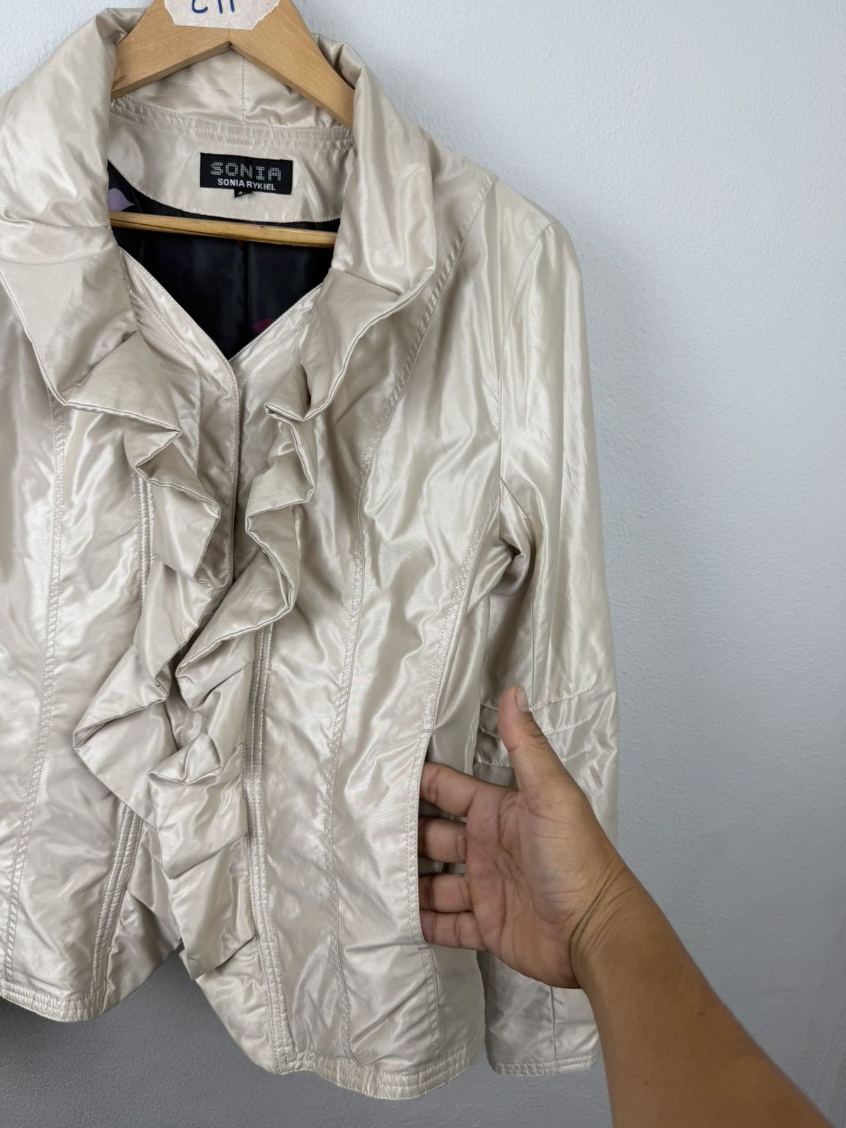 Sonia Rykiel Sonia by Sonia Rykiel Ruffle Jacket | Champagne Pearl Satin Size M / US 6-8 / IT 42-44 - 4 Thumbnail