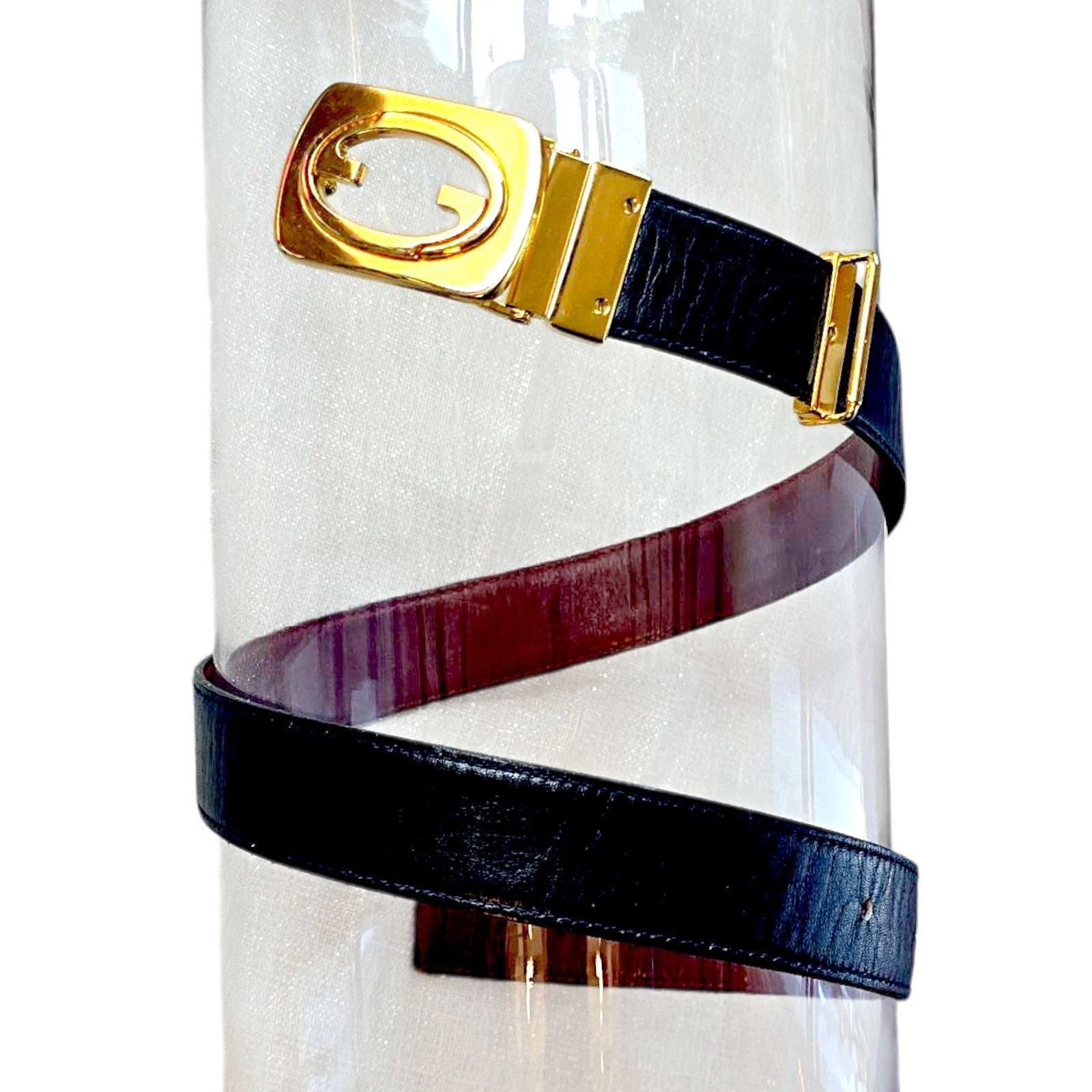 Gucci Gucci Vintage Reversible Leather Belt With Gold Tone Buckle Size 26 - 7 Thumbnail