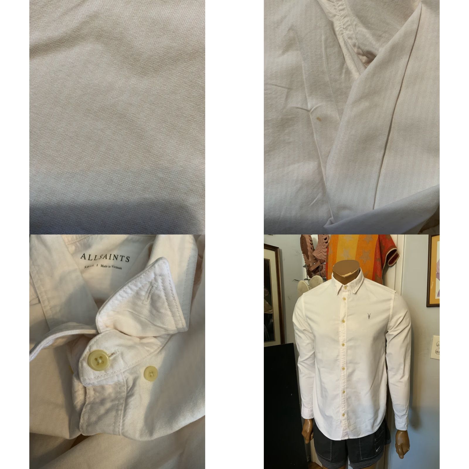 Allsaints VINTAGE AllSaints Ram Skull Pink/White Striped Kilda Long Sleeve Button Front Shirt Sz.S Mens Size US S / EU 44-46 / 1 - 8 Thumbnail
