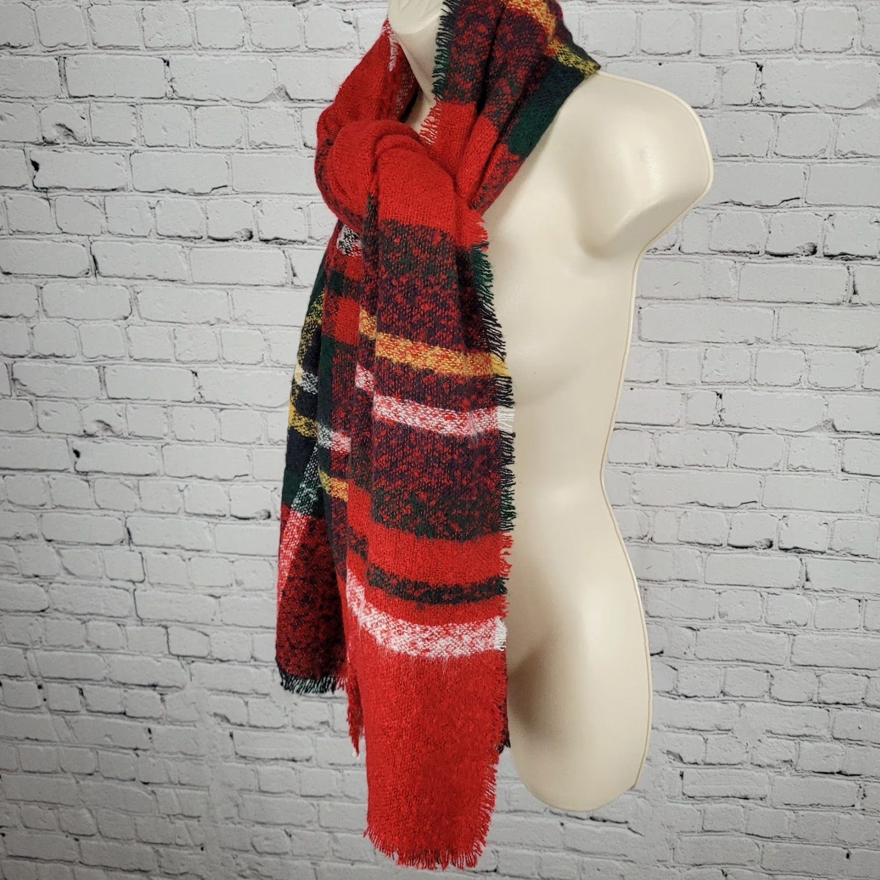 J. Jill NWT J. Jill Cherry Red Multicolor Plaid Fringe Soft Rectangle Scarf 72x25 Size ONE SIZE - 5 Thumbnail