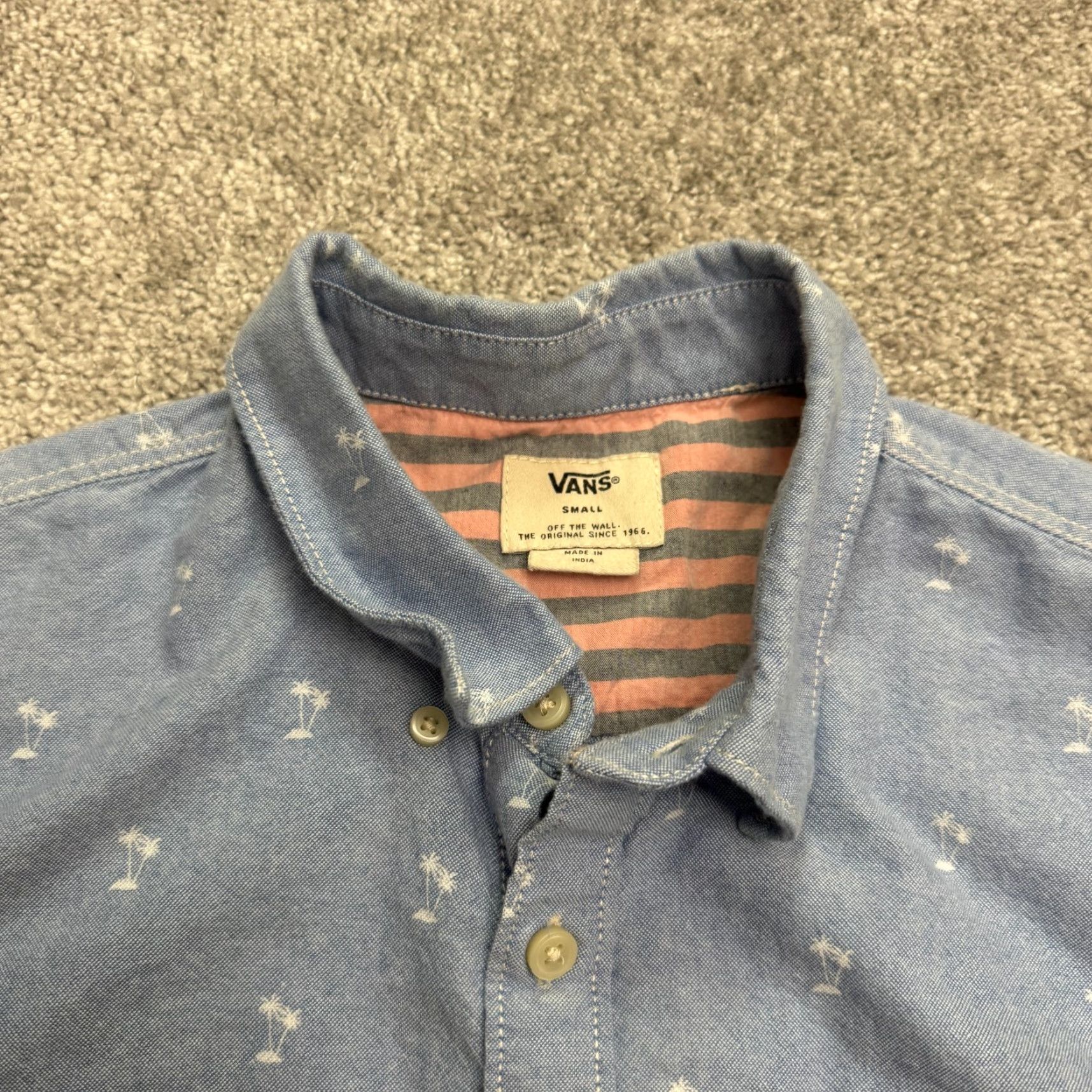 Vans VANS Palm Tree Print Button-Up Shirt Mens Small Blue Chambray Casual Beach Streetwear Size US S / EU 44-46 / 1 - 3 Thumbnail