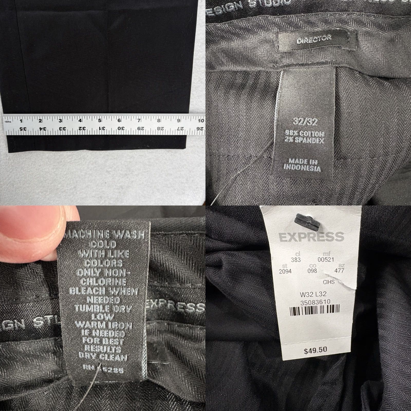 Express Express Design Studio Director Dress Pants Mens 32x32 Black Stretch Herringbone Size US 32 / EU 48 - 8 Thumbnail