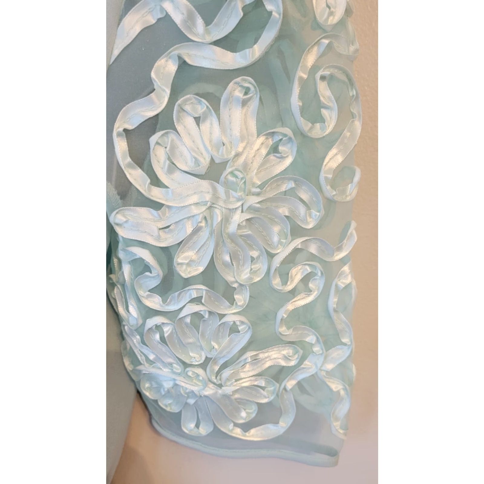 Vintage VINTAGE Miss Elliette Dress Green 8 New Wave Party Sleeves Embellished Sheer Polyester 1980s Womens Size M / US 6-8 / IT 42-44 - 2 Thumbnail