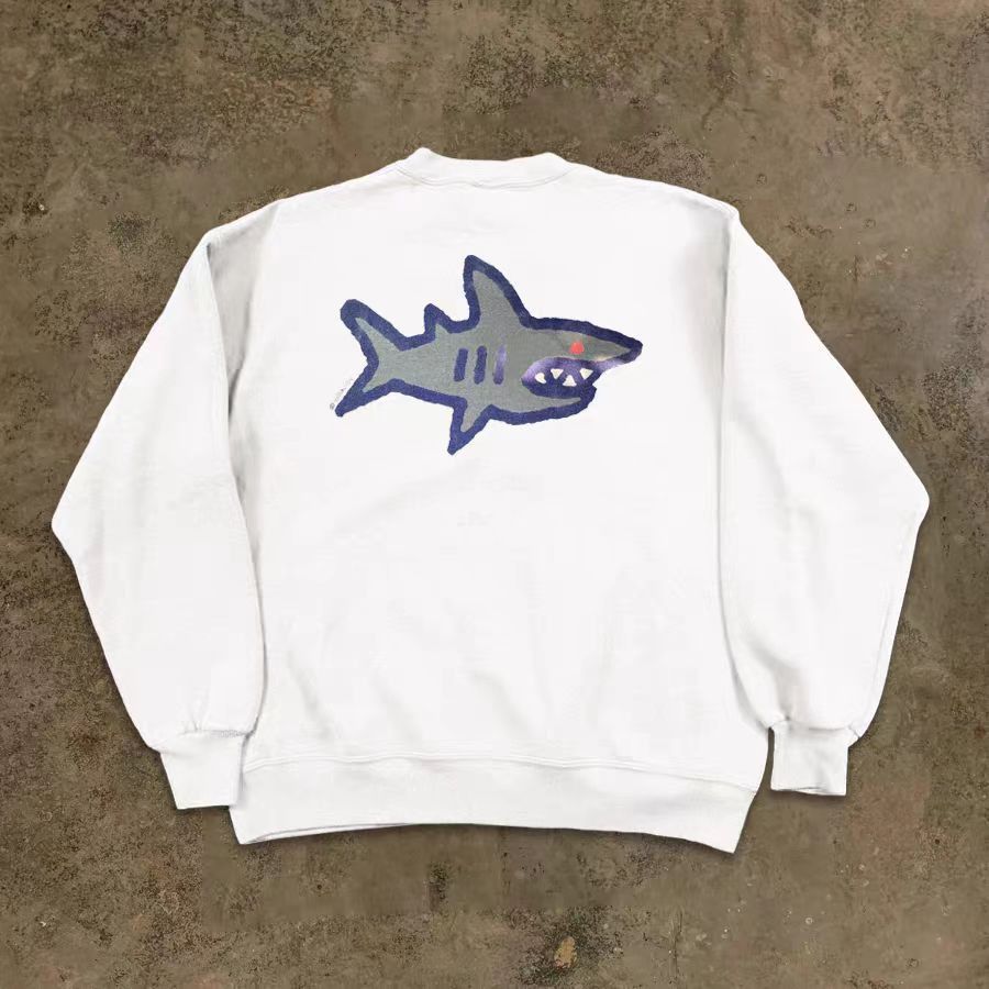 Vintage White retro shark print cotton sweatshirt Size US M / EU 48-50 / 2 - 1 Thumbnail