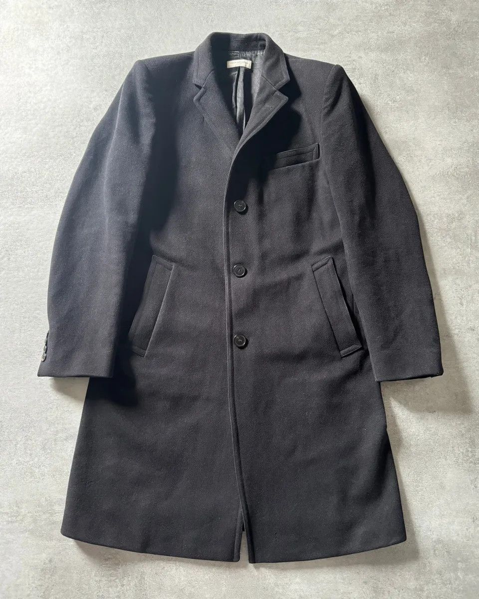 2000s Dries Van Noten Minimalist Navy Wool Long Jacket