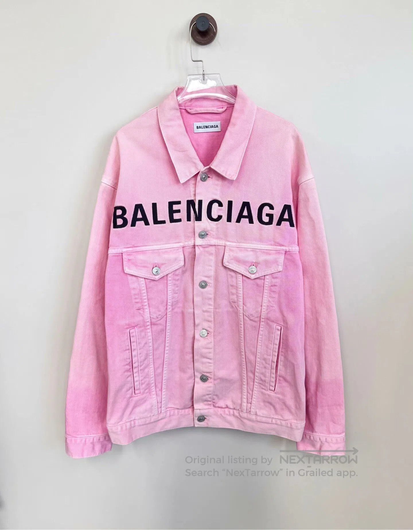 Balenciaga Balenciaga Pink Logo Denim Jacket. Size XXS / US 00 / IT 34 - 1 Thumbnail